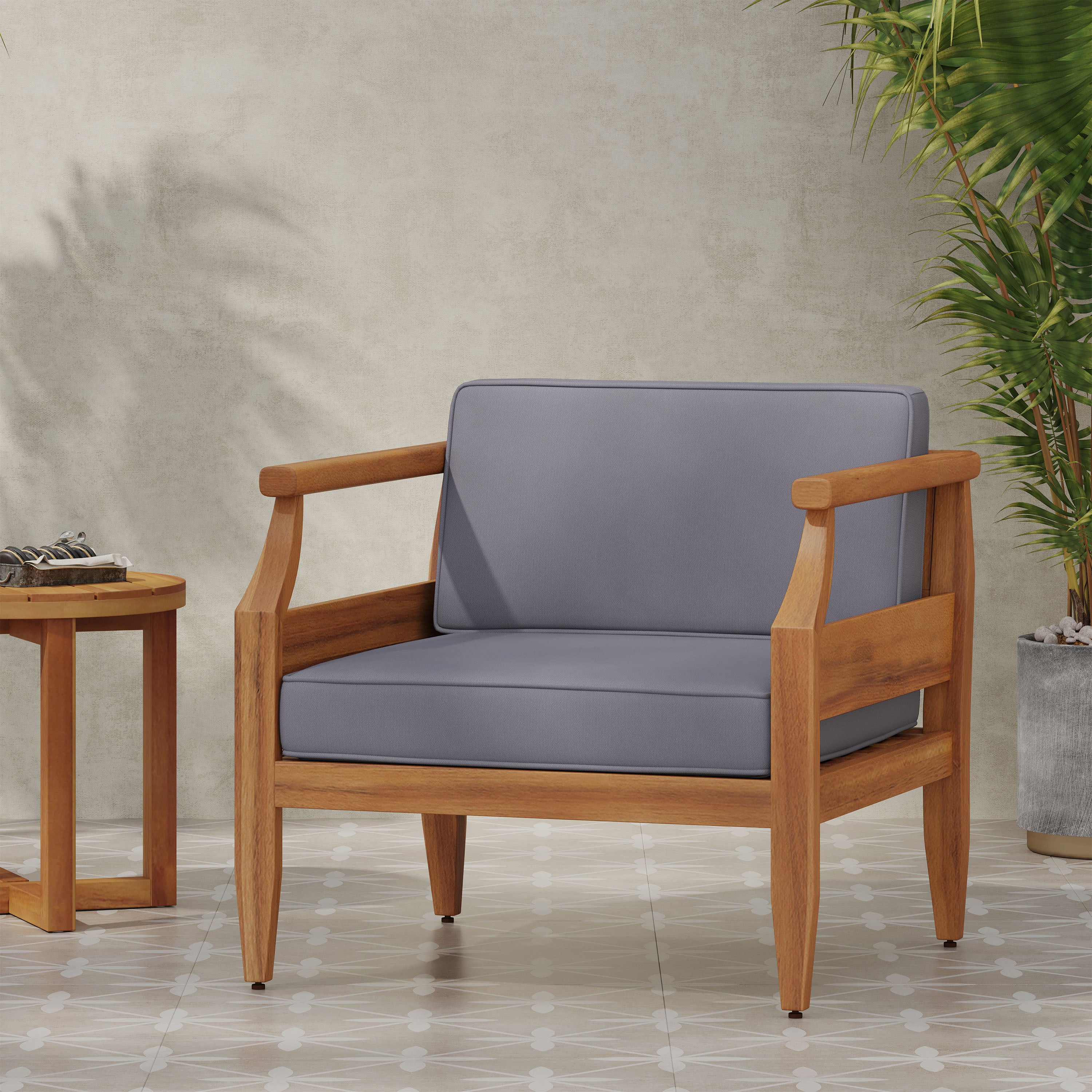 Acacia Wood Outdoor Club Chairs w/ Cushions