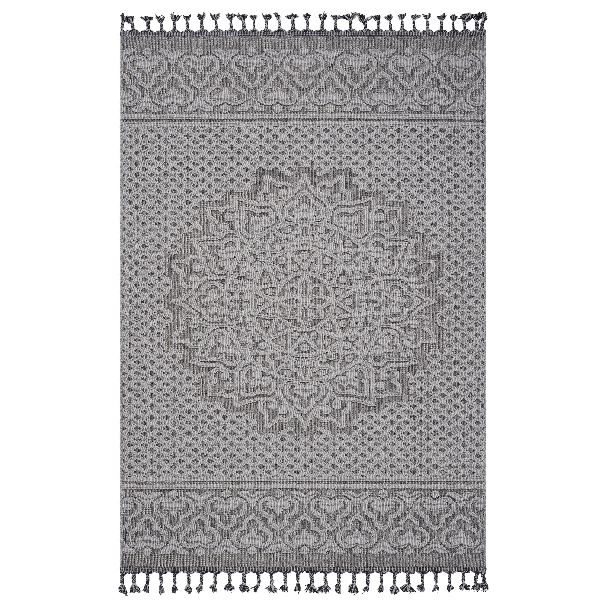 6x9 Gray/White Medallion Rug: Indoor/Outdoor