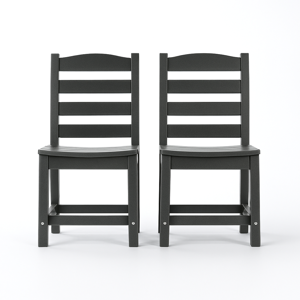 Grey Armless Outdoor Chairs – HDPE Plastic | Set of 2