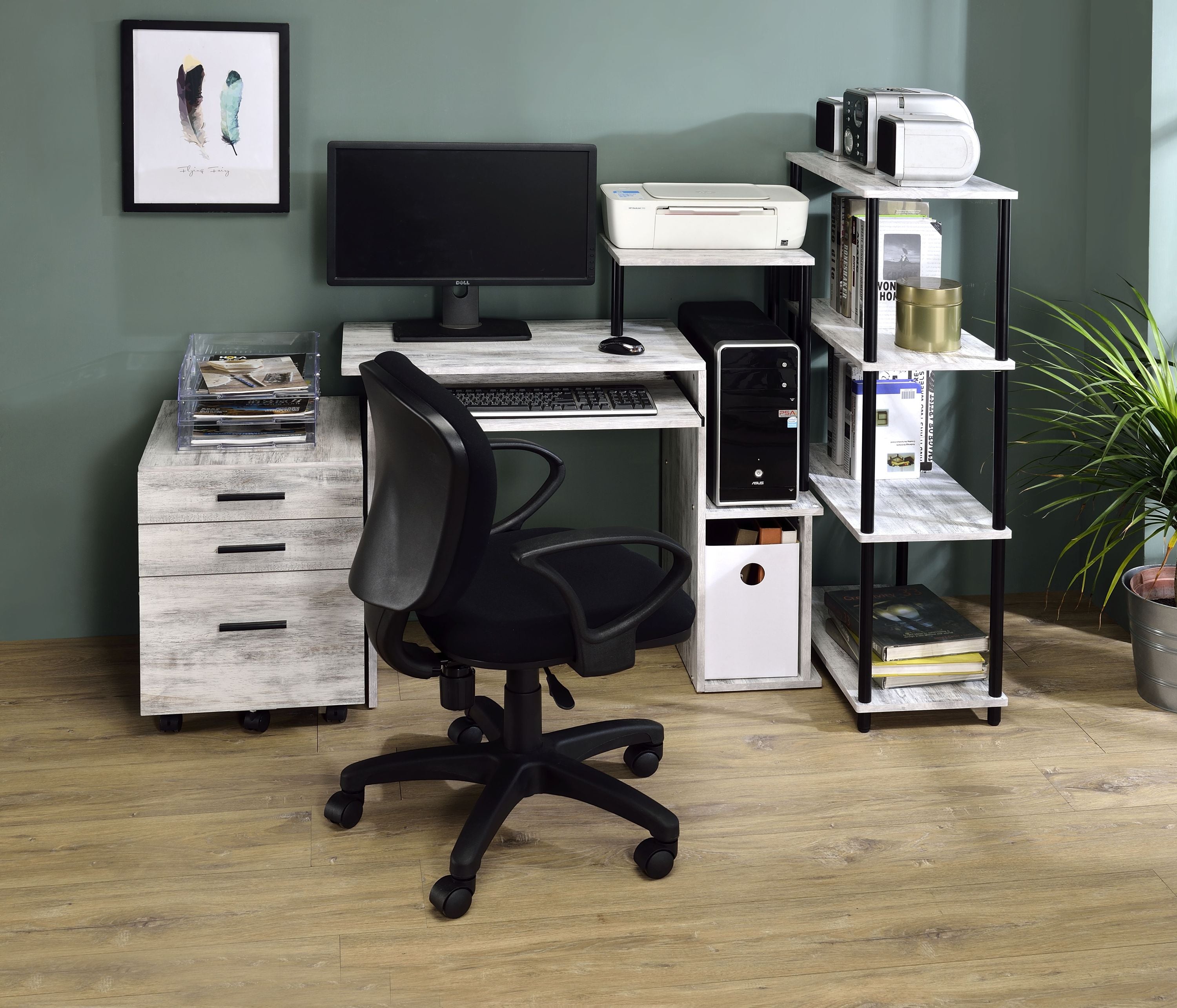 Lyphre Antique White & Black Computer Desk