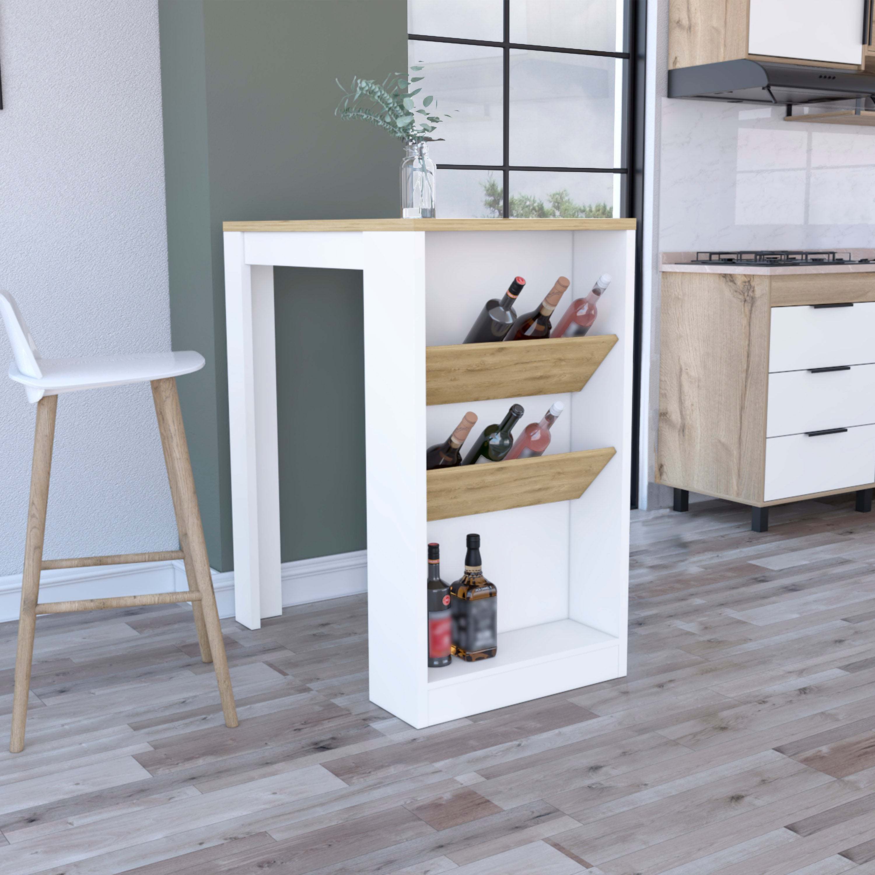 Kitchen Island w/ Bottle Organizer & Shelf - White/Macadamia
