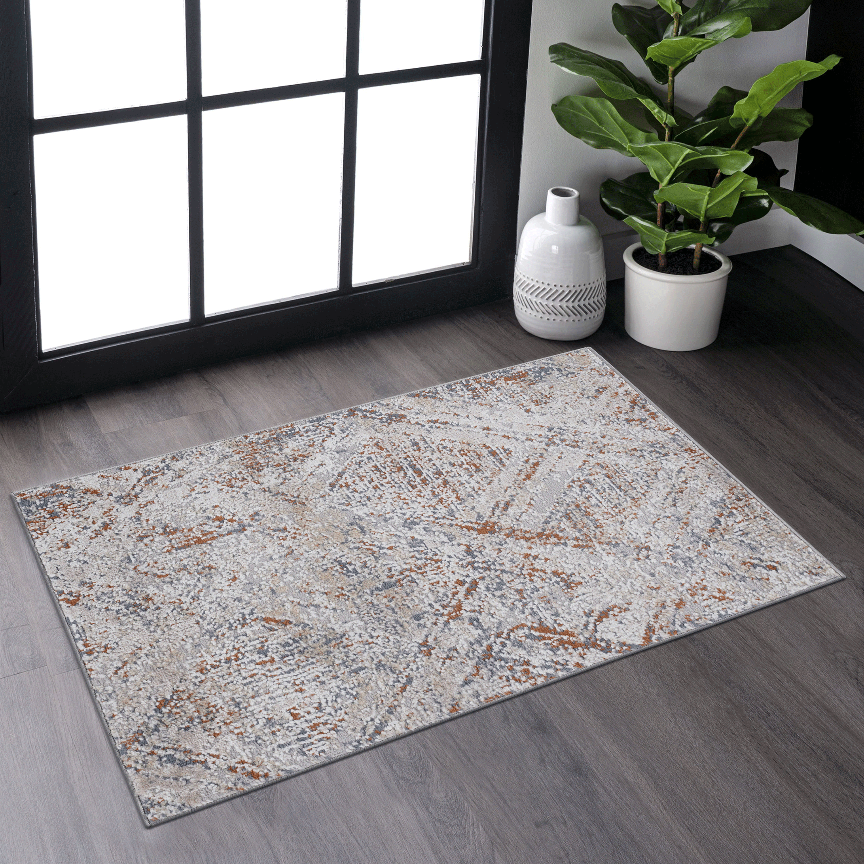 Beige Geometric Rug: Non-Shedding & Stain-Resistant