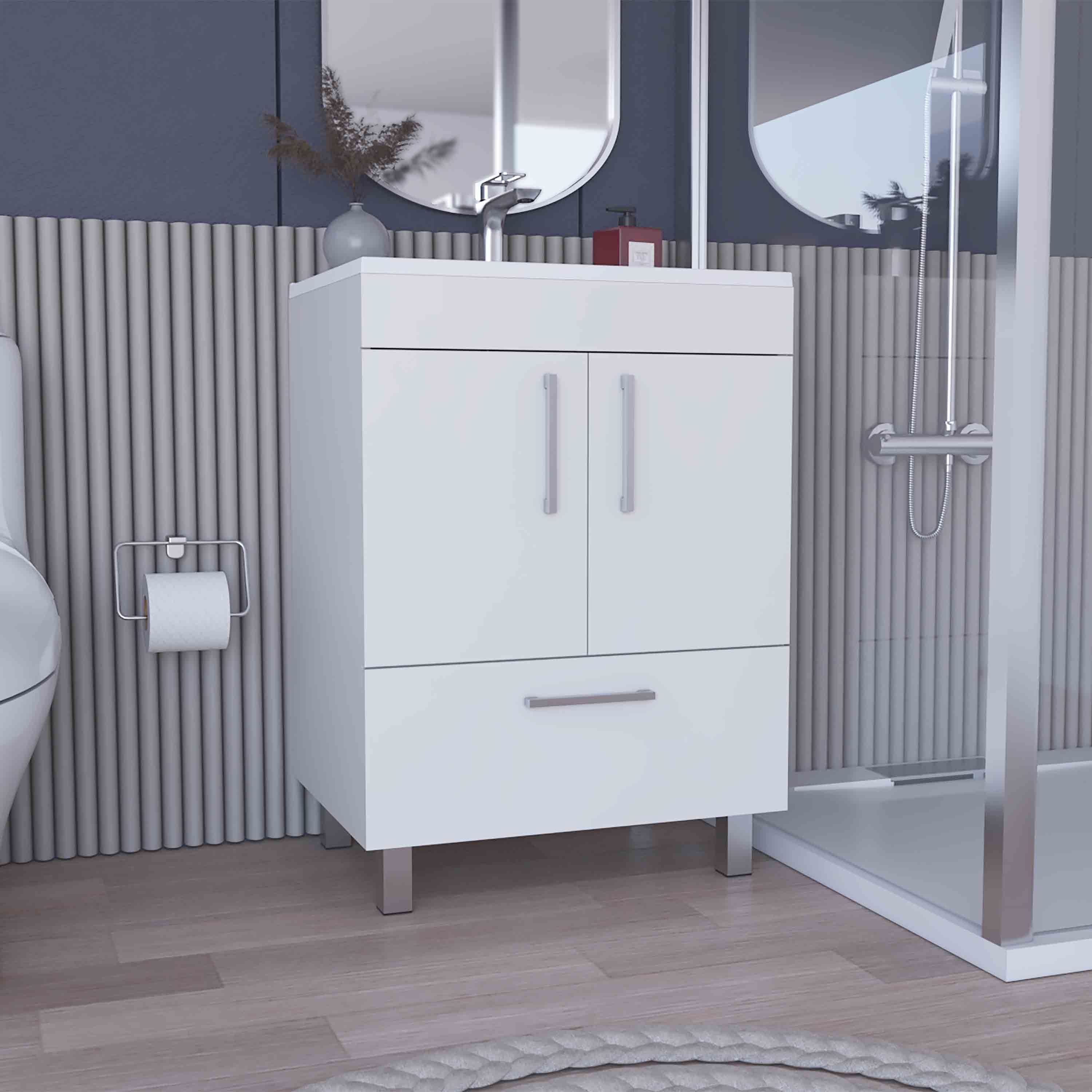 White Velloc Bathroom Vanity: Double Door, Drawer