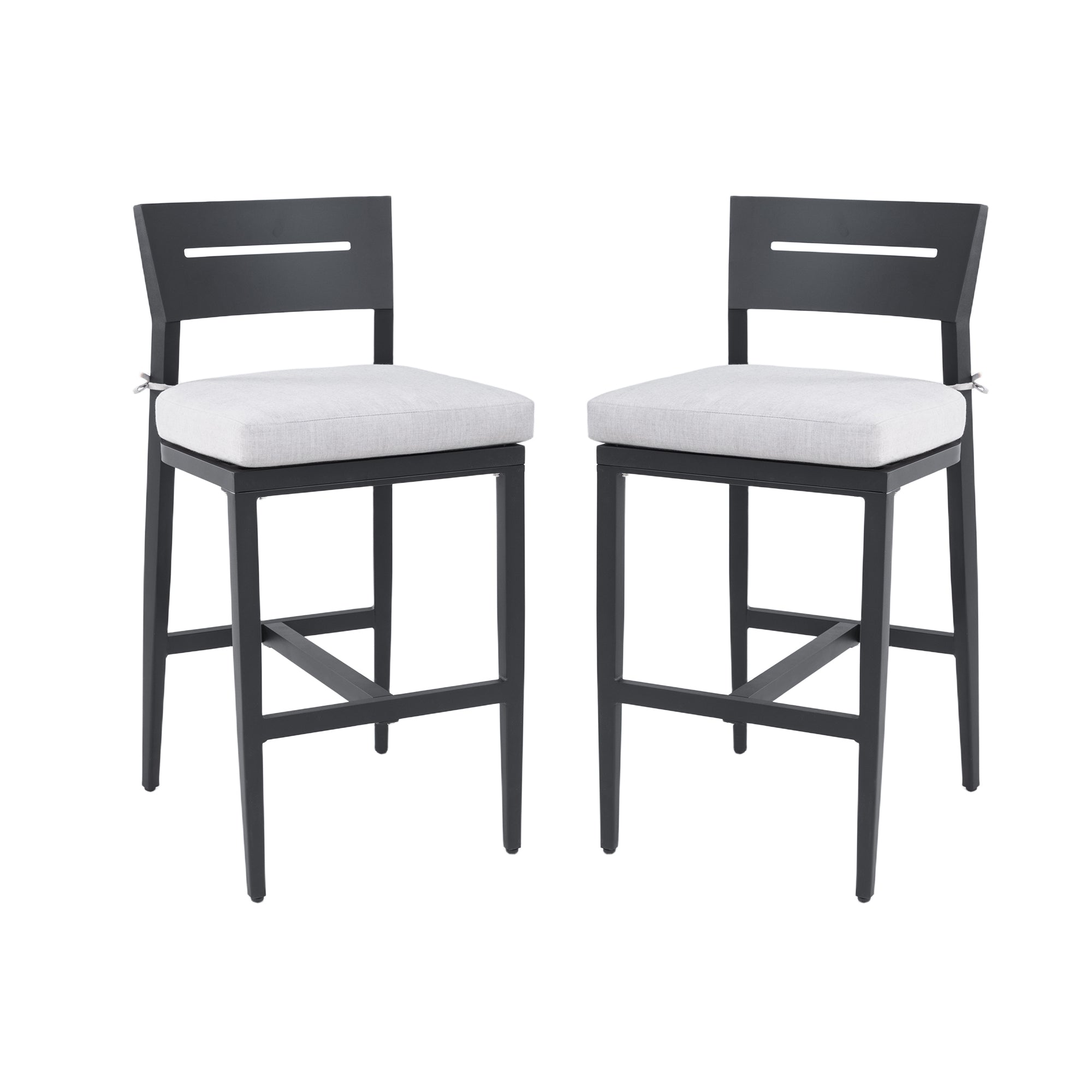 Modern Outdoor Aluminum Bar Stools, Set of 2, Sunbrella Cushions