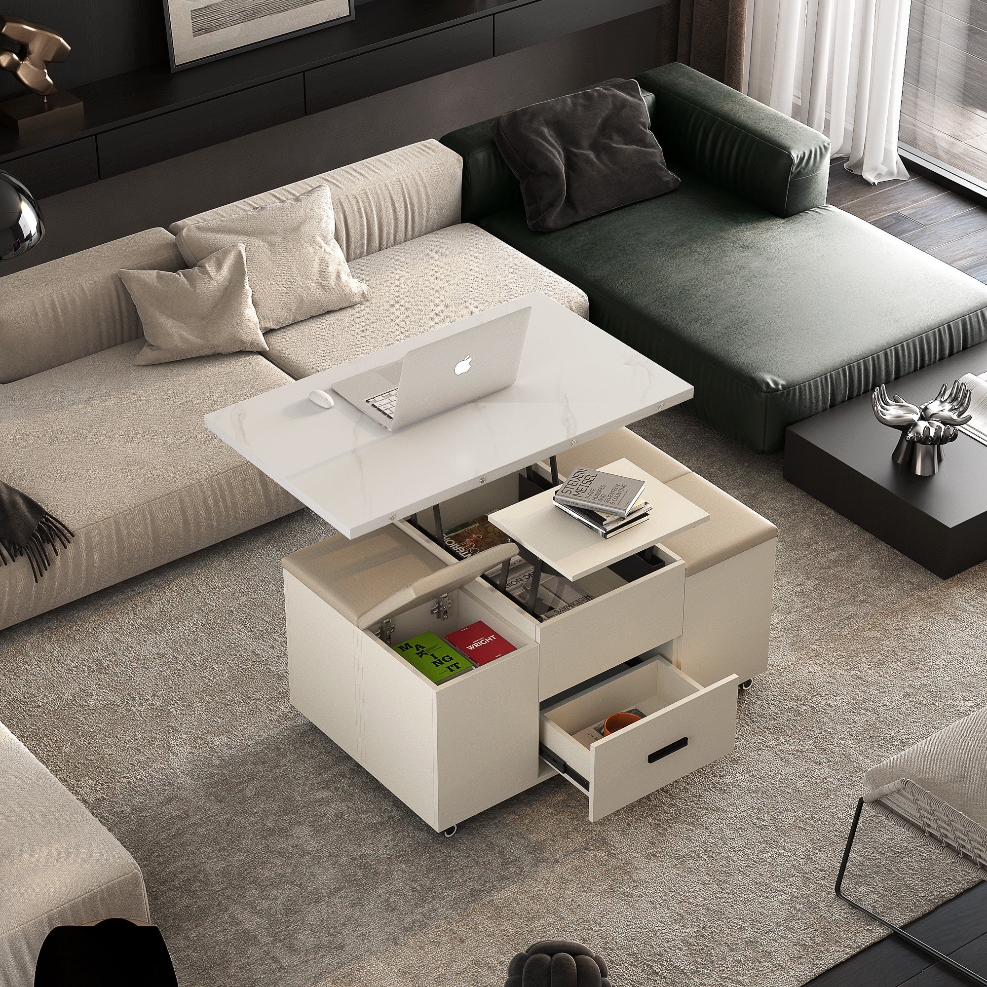 Lift-Top Coffee Table Set w/ 4 Stools | Hidden Storage