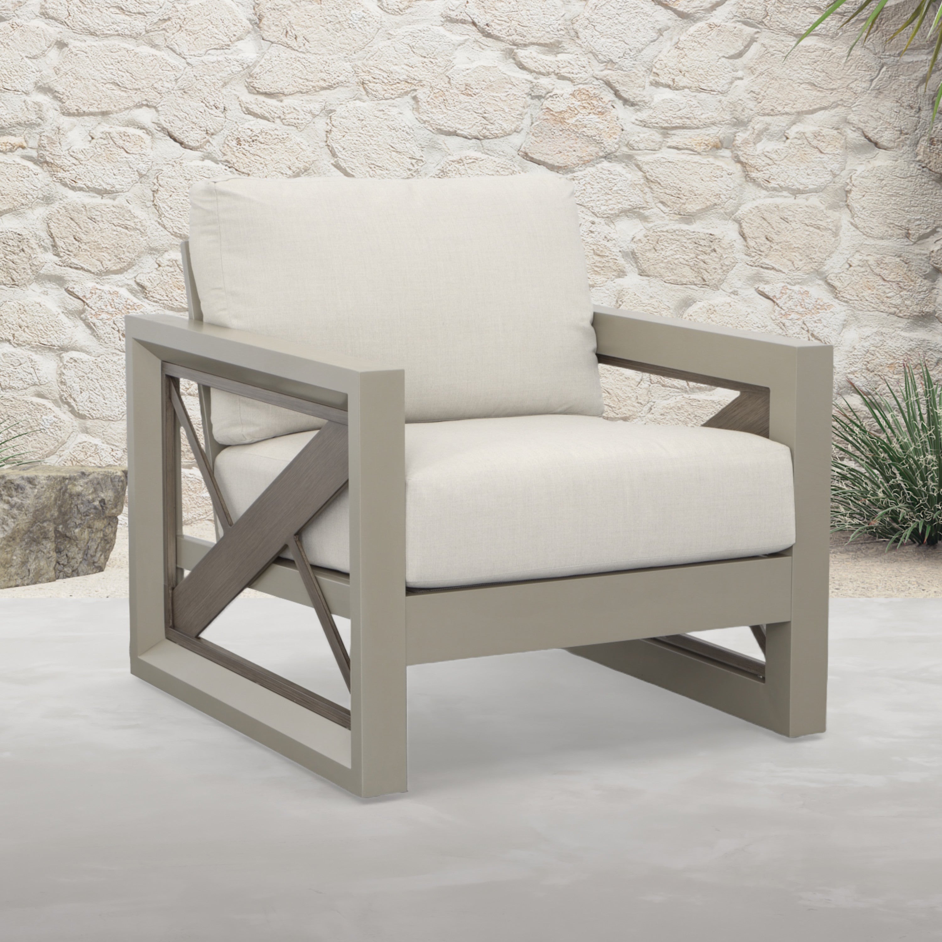 Modern Geometric Outdoor Patio Arm Chair - Rust Resistant