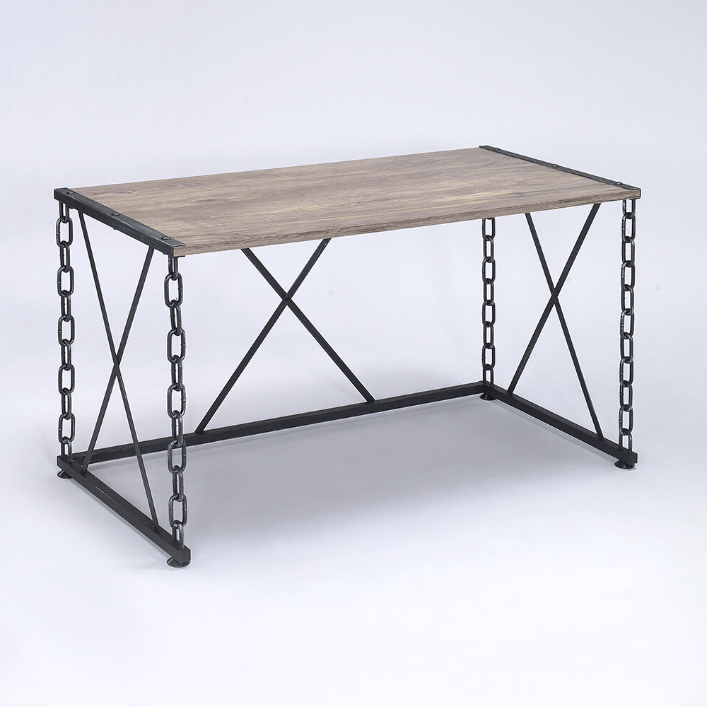 Rustic Oak & Black Rectangular Desk | Antique Style