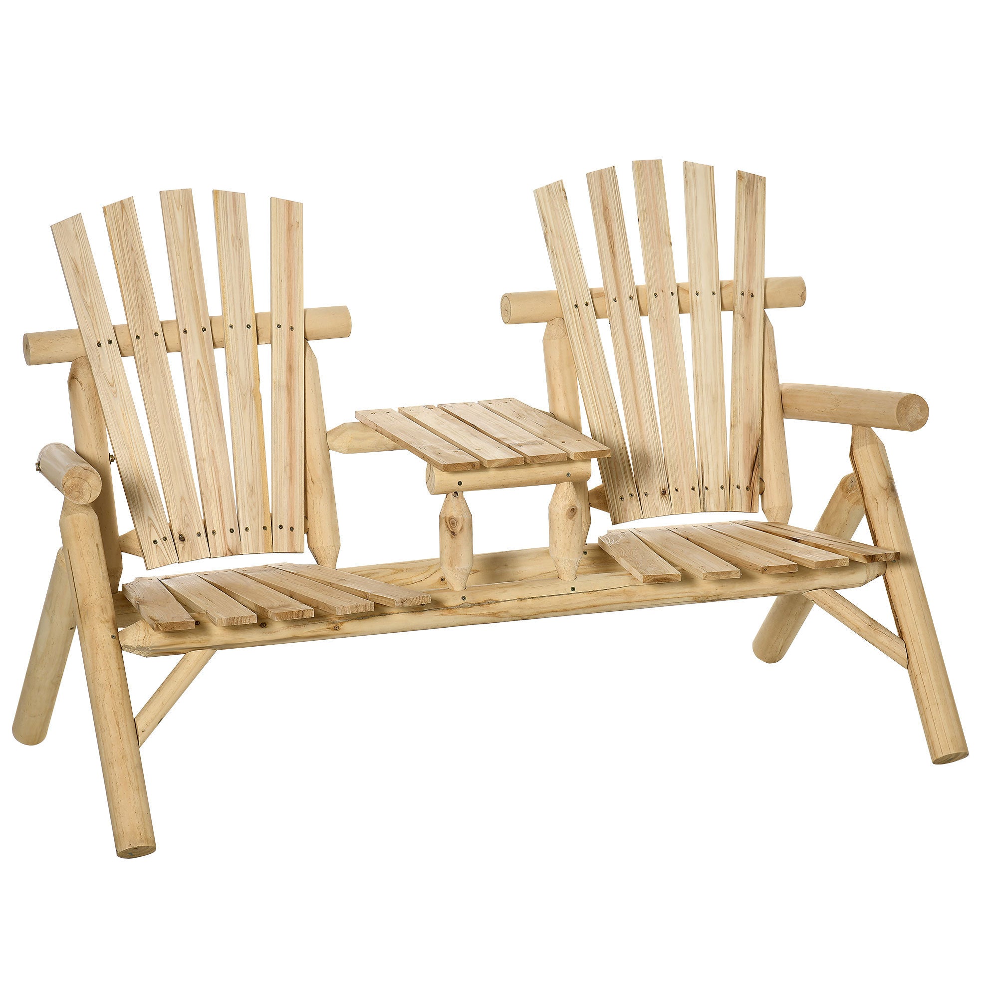 Outsunny Wooden 2-Seat Adirondack Loveseat Bench, Table for Patio