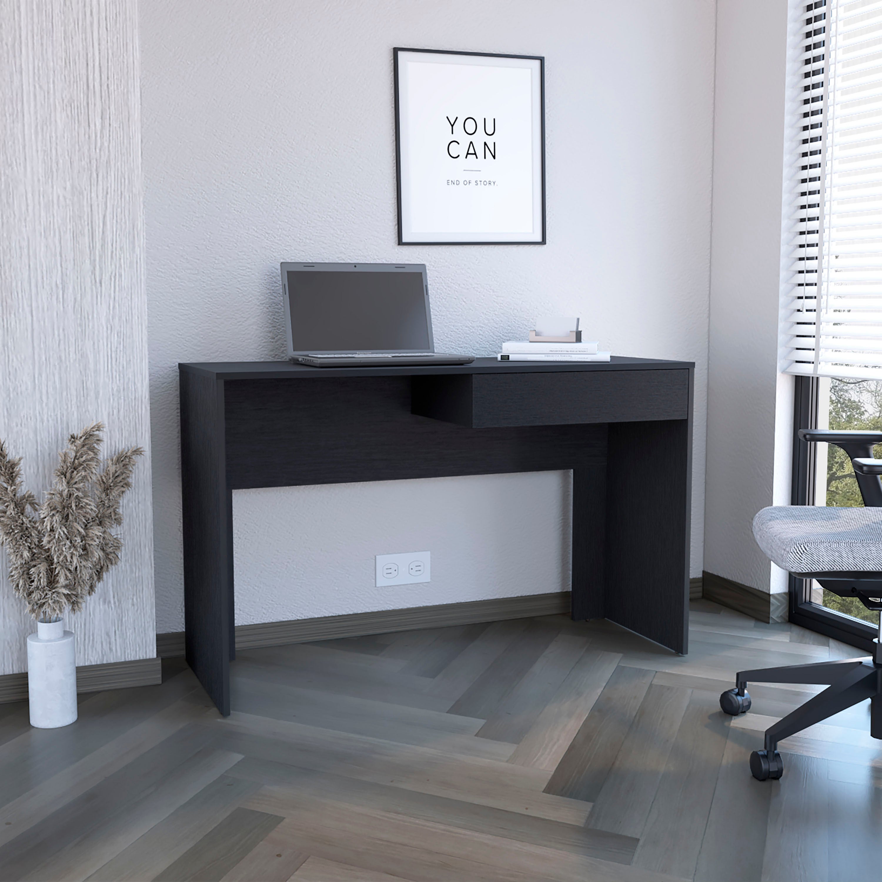 Harrisburg Computer Desk, Black Wengue, 1 Drawer