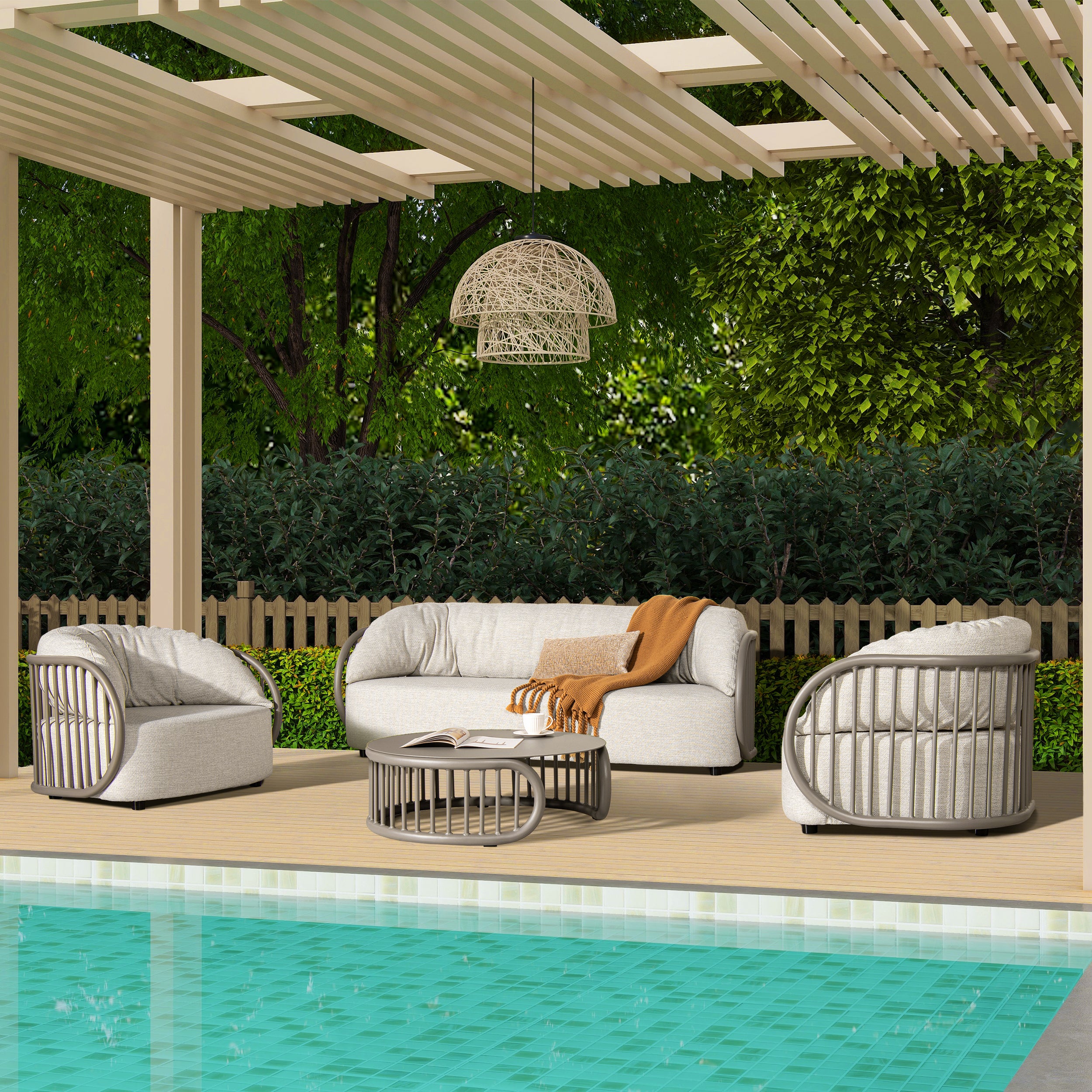 Harper 42.5" Barrel Upholstered Patio Deep Seating Armchair, Oat Beige Olefin