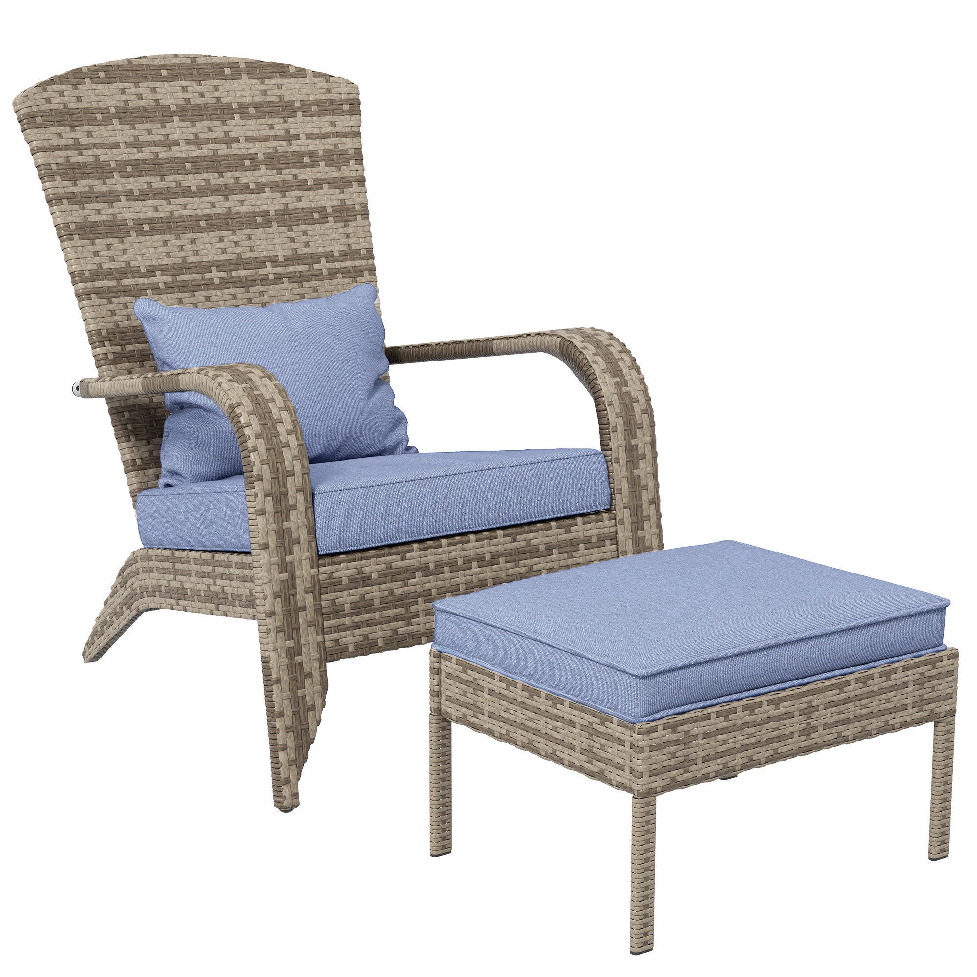 Outsunny Wicker Adirondack Chair & Ottoman: Outdoor Fire Pit Patio Gray