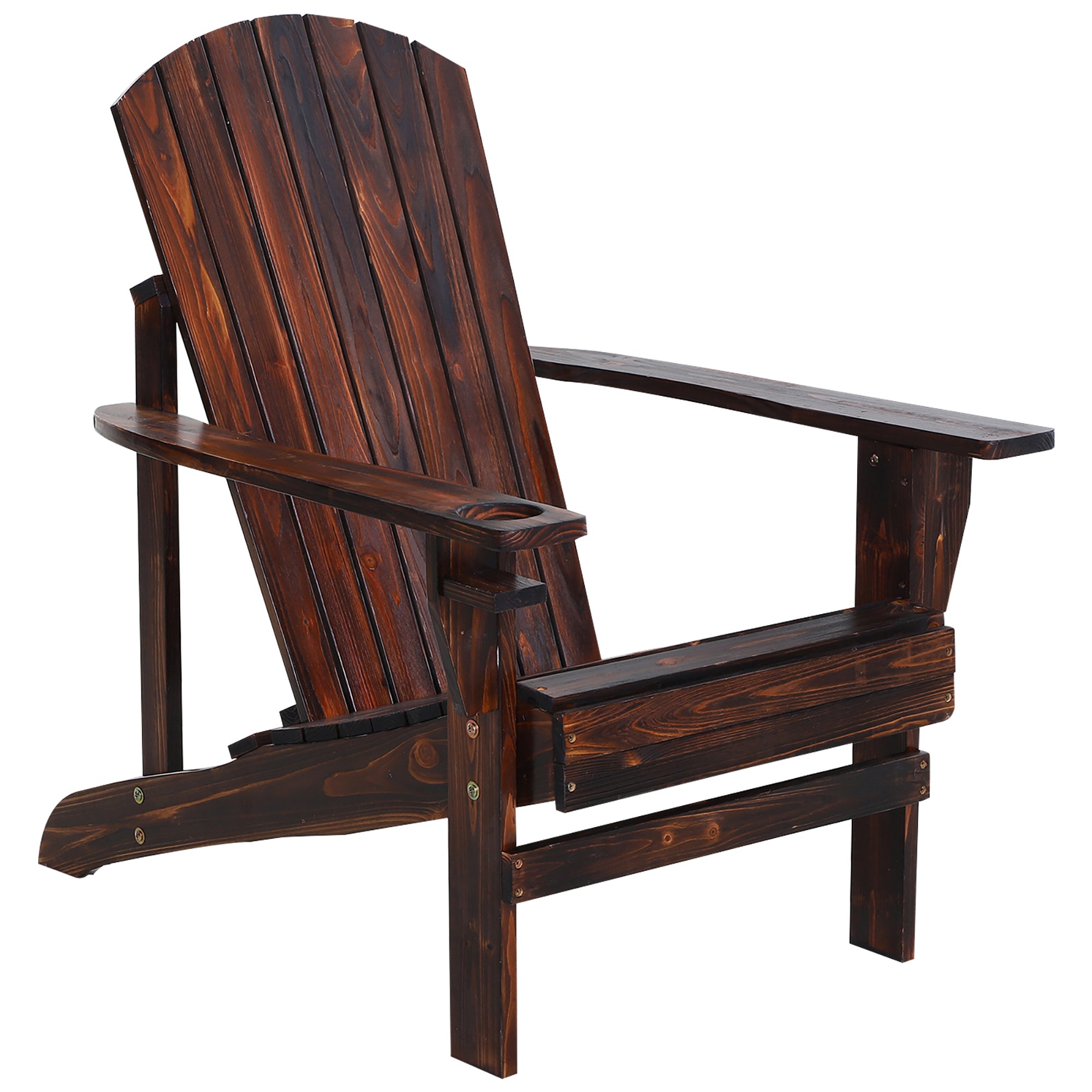 Outsunny Brown Wooden Adirondack Chair with Cup Holder Outdoor Patio