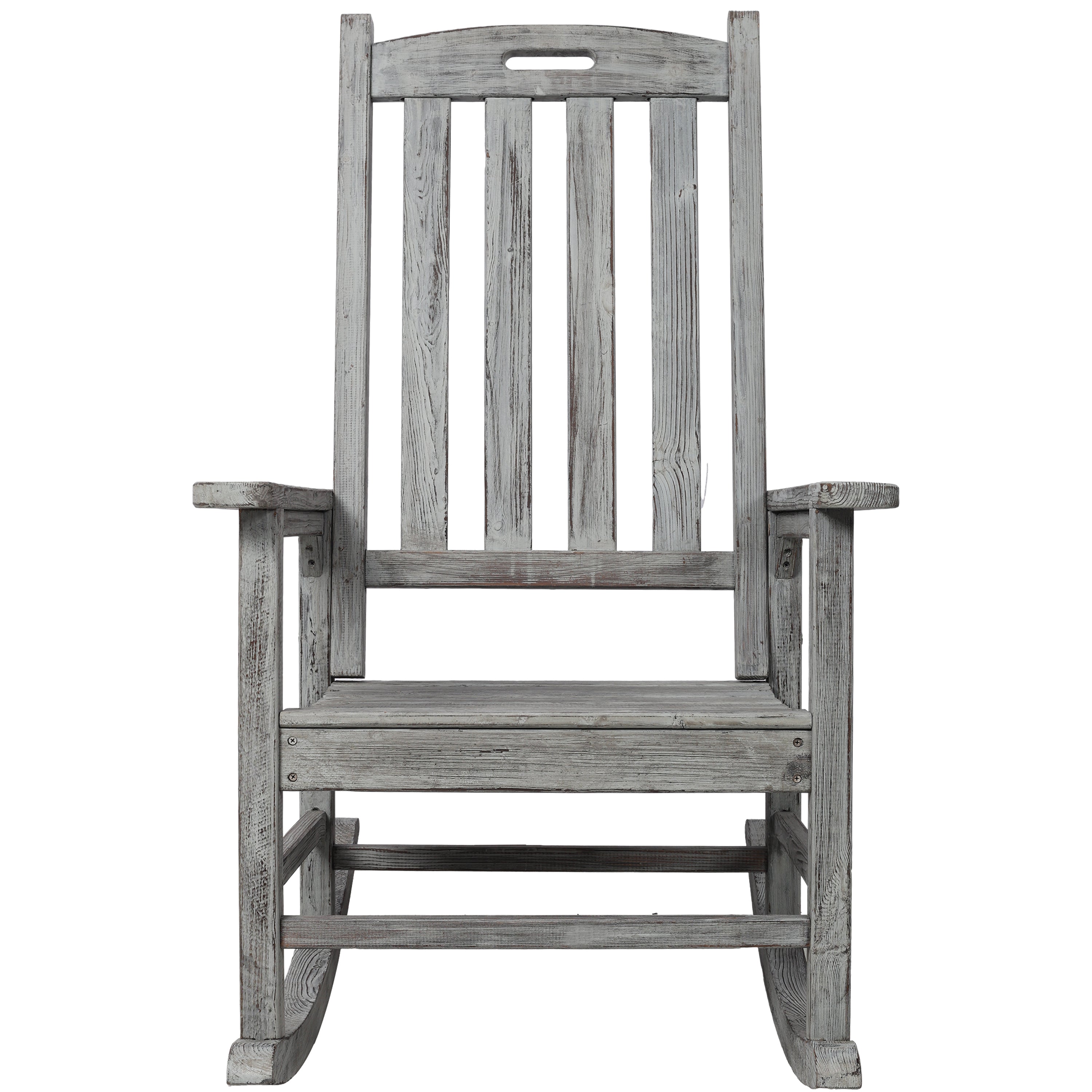 Oversized Light Gray Wooden Porch Rocker Chair for Outdoor/Indoor