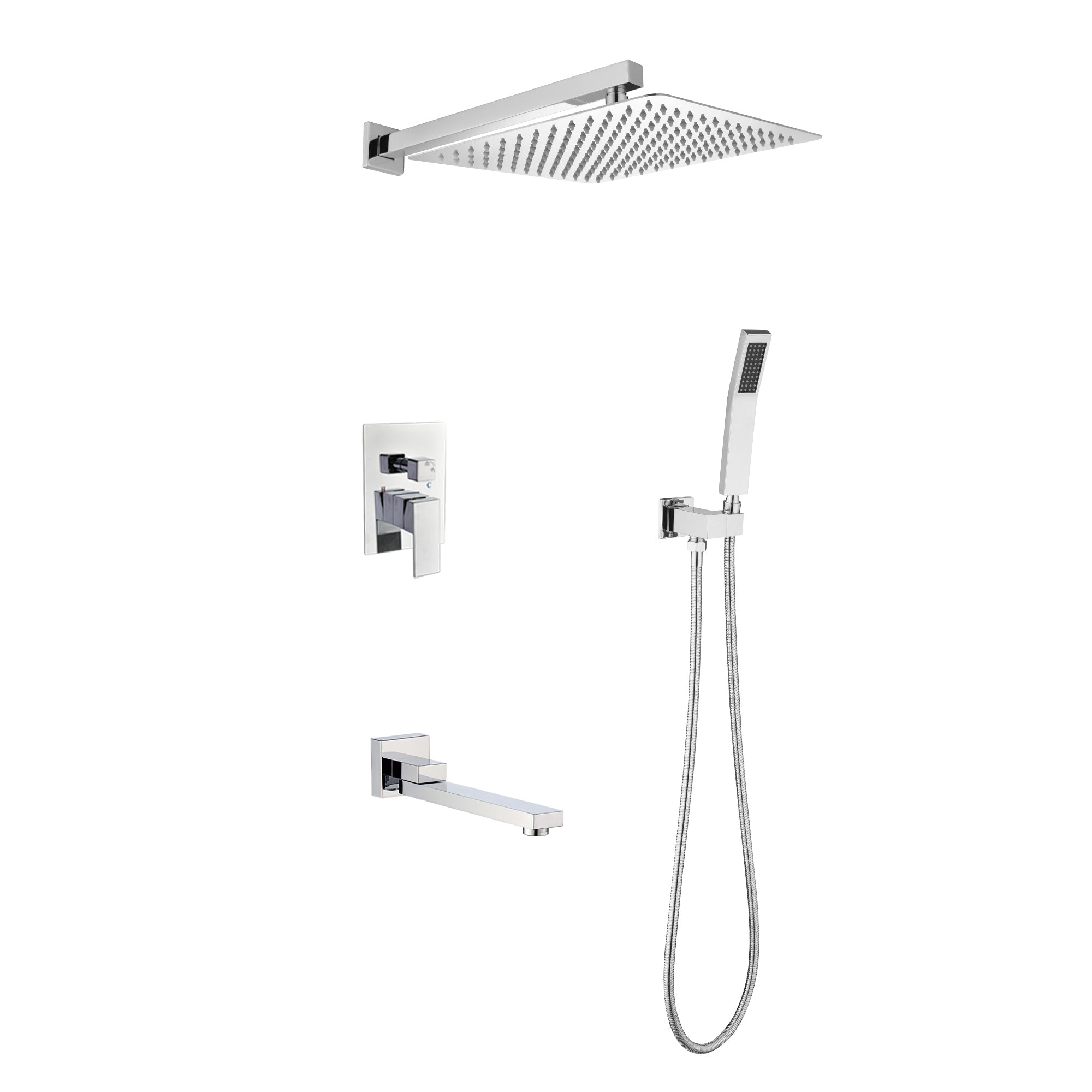 Wall Mount Shower System: 12" Head & Hand Shower