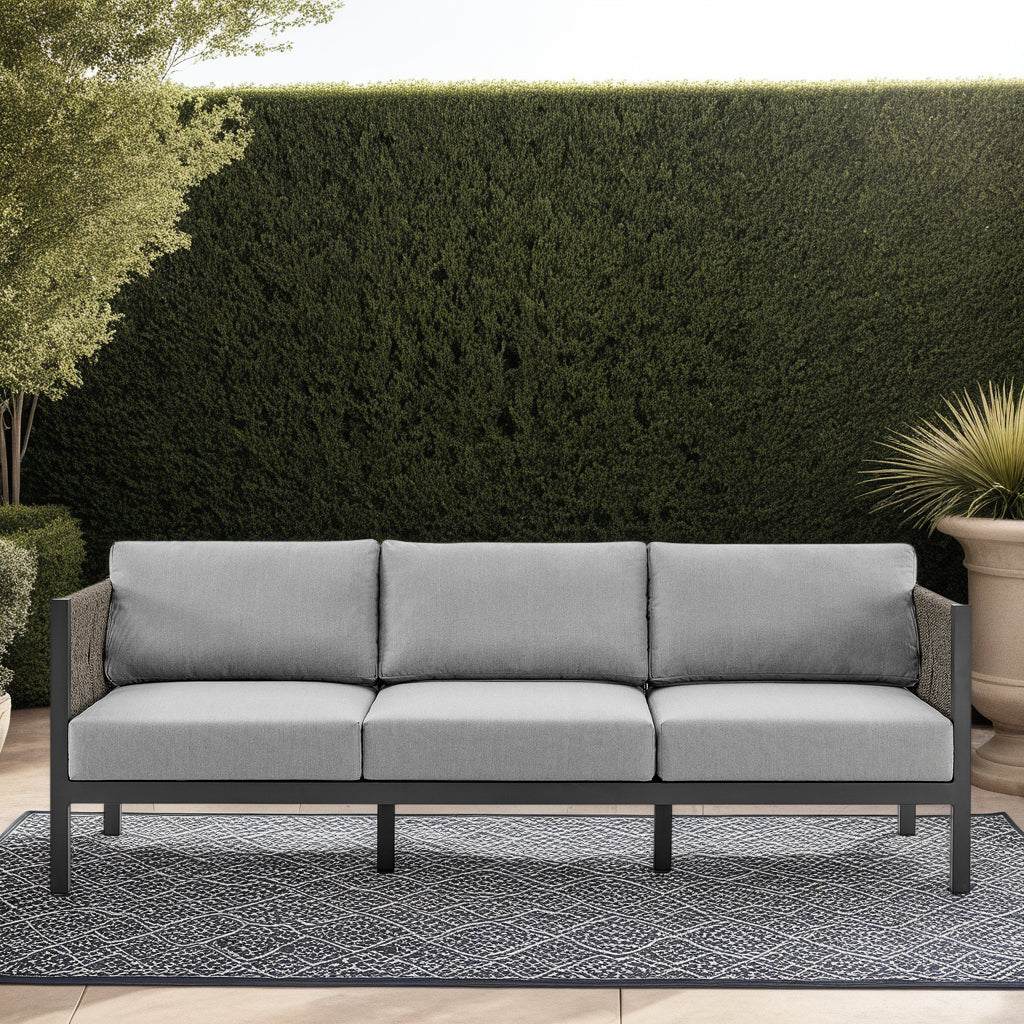 Mareike Outdoor Sofa: Black/Dark Gray Aluminum & Rope