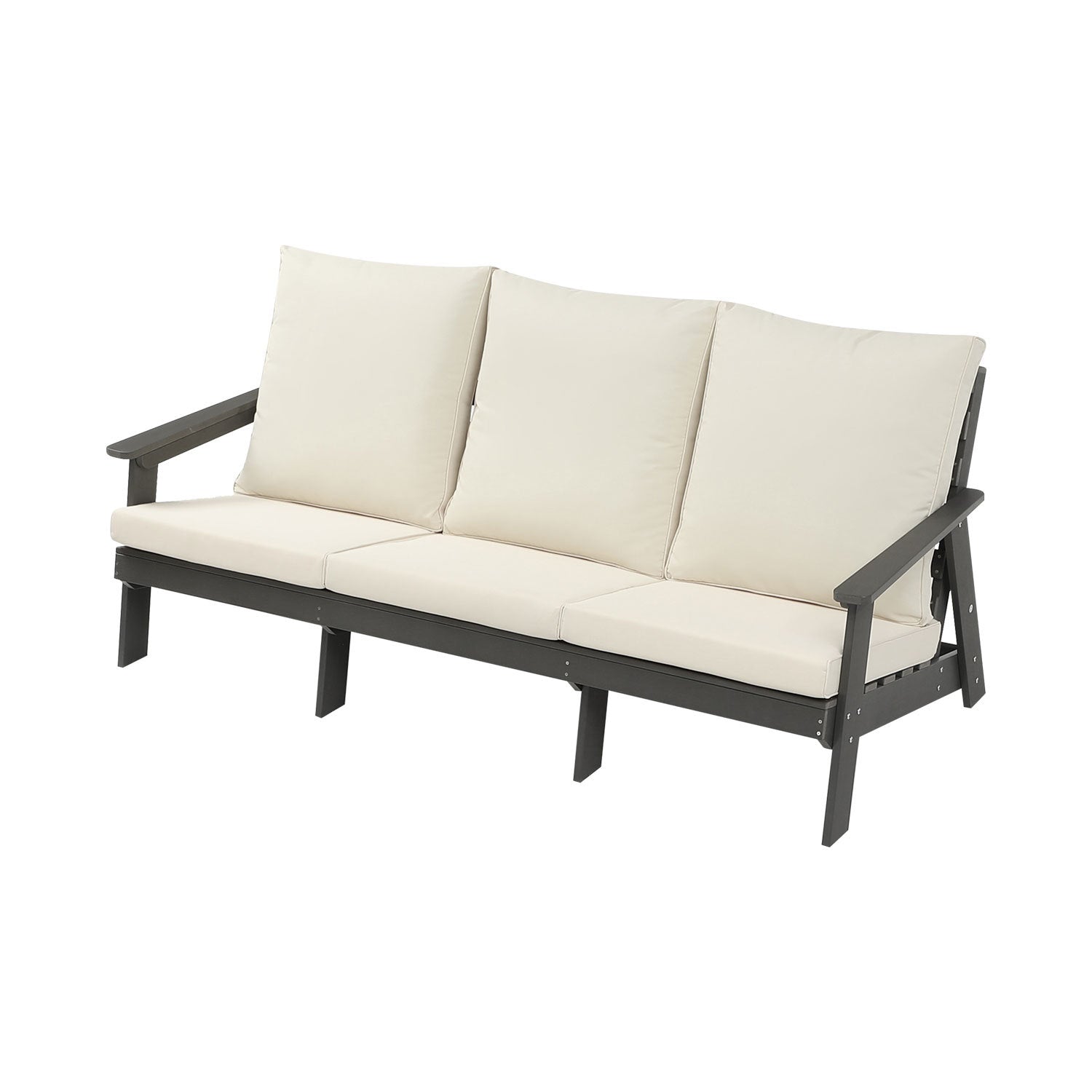 HIPS 3 Seater Outdoor Garden Sofa Set with Cushions - Grey/Beige