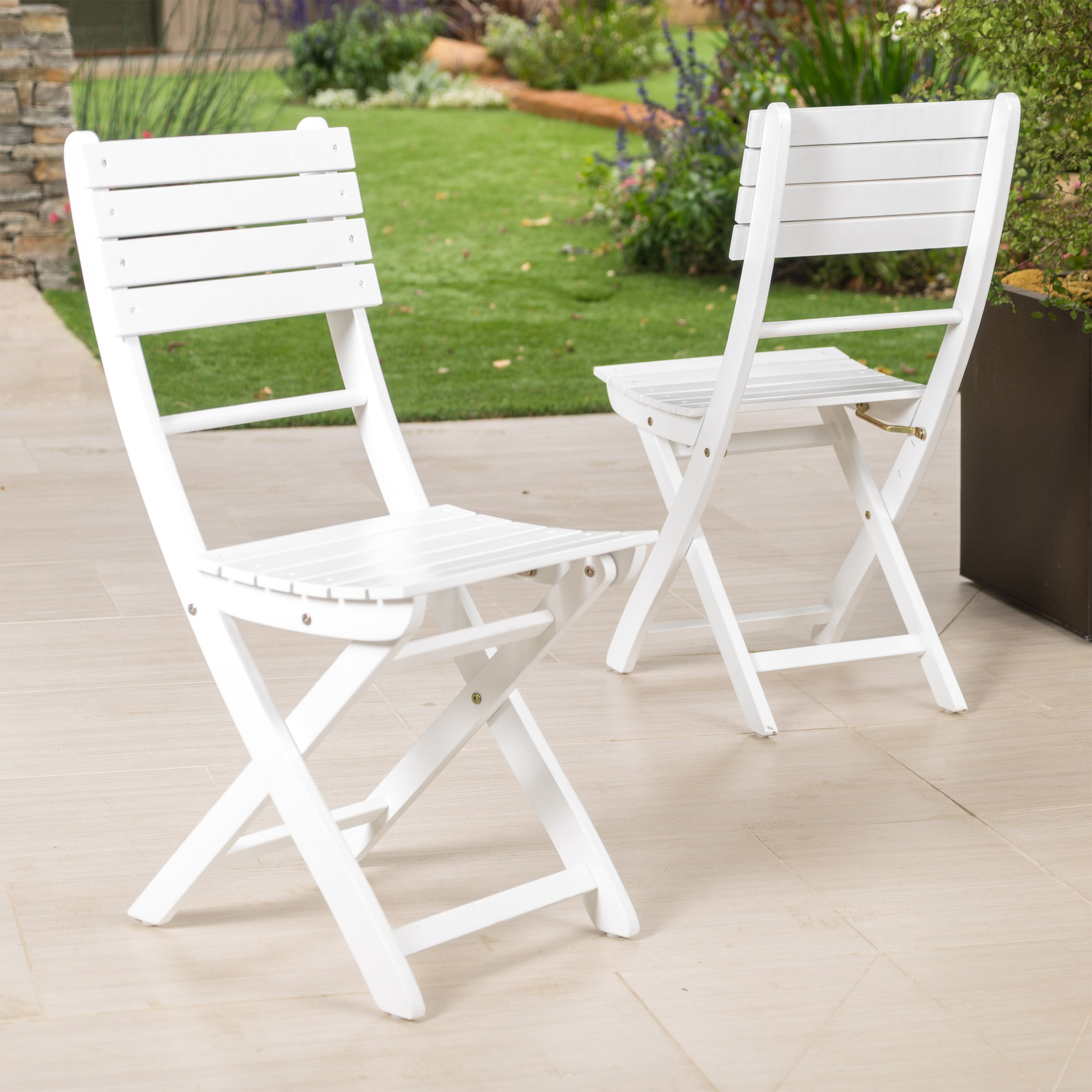 Acacia Wood Folding Chairs (Set of 2) - White