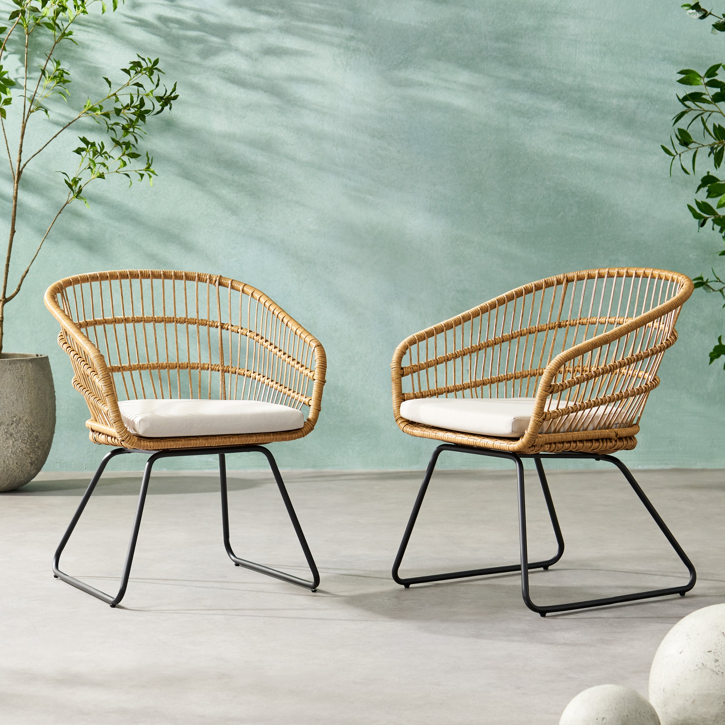 Terry Patio Chairs (2-Pack) with Plush Outdoor Cushions | Weather Resistant