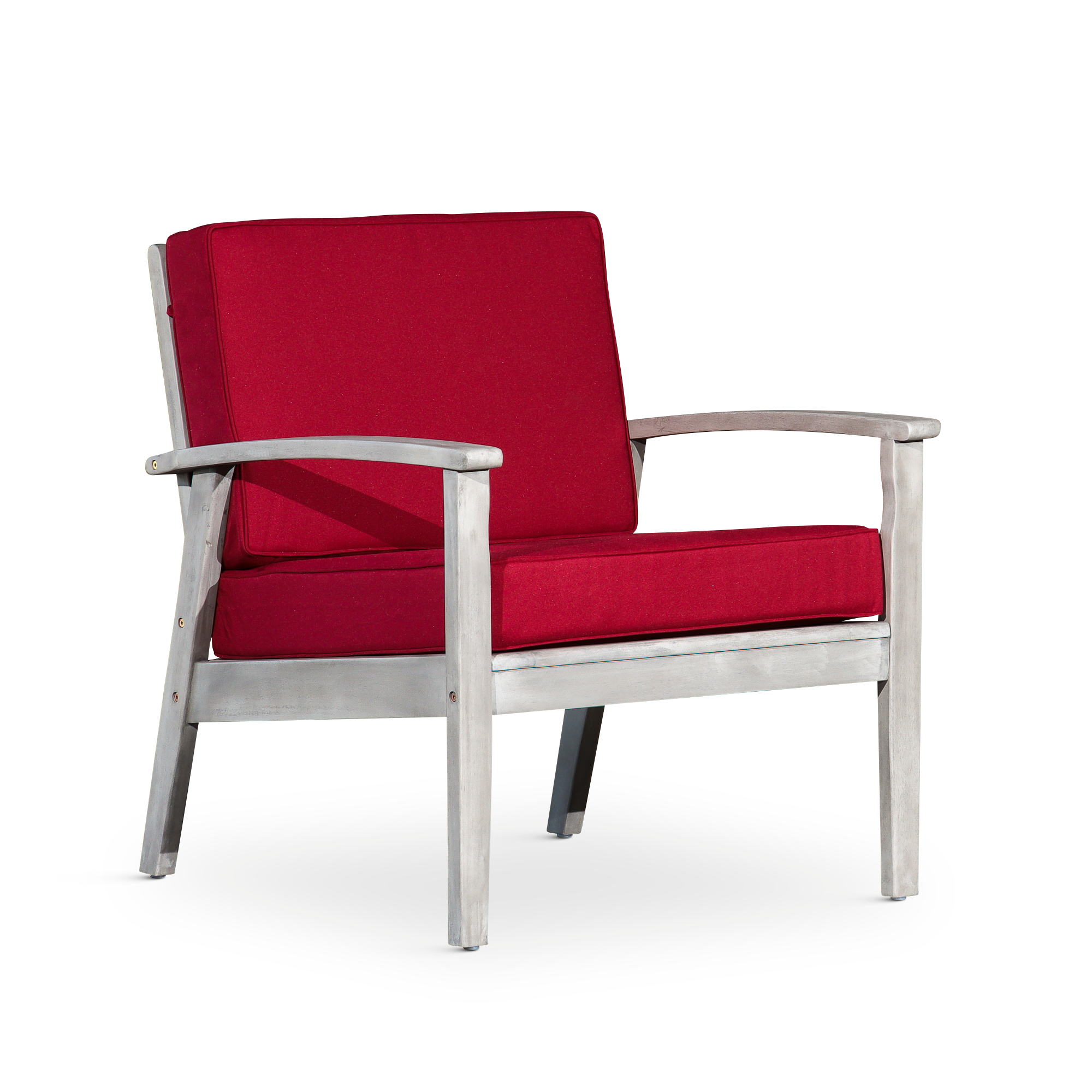 Deep Seat Eucalyptus Chair - Silver Gray Finish, Burgundy Cushion