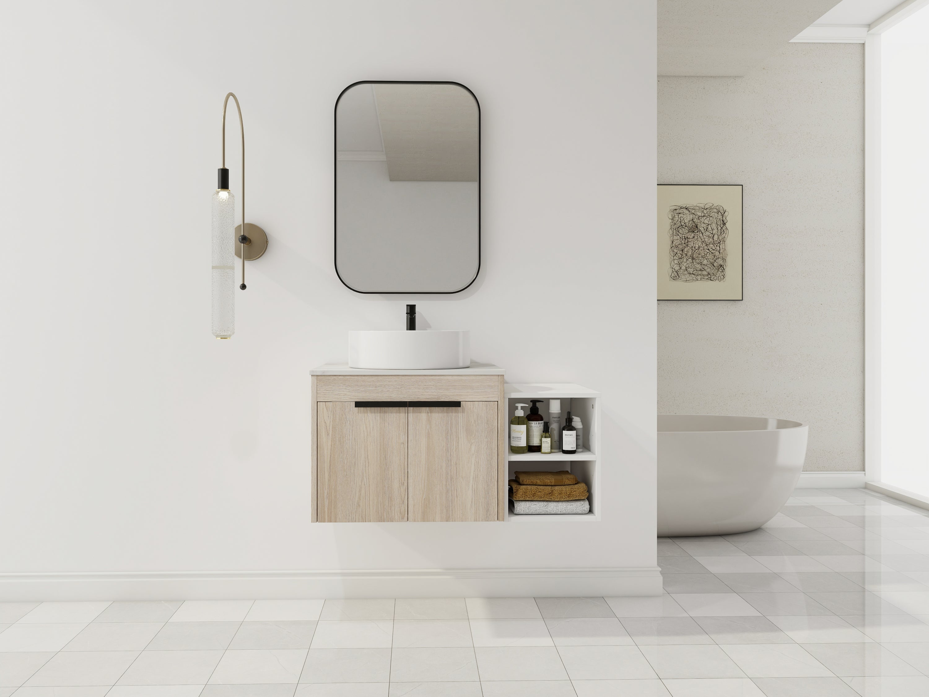 Modern Floating Bathroom Vanity with Ceramic Sink
