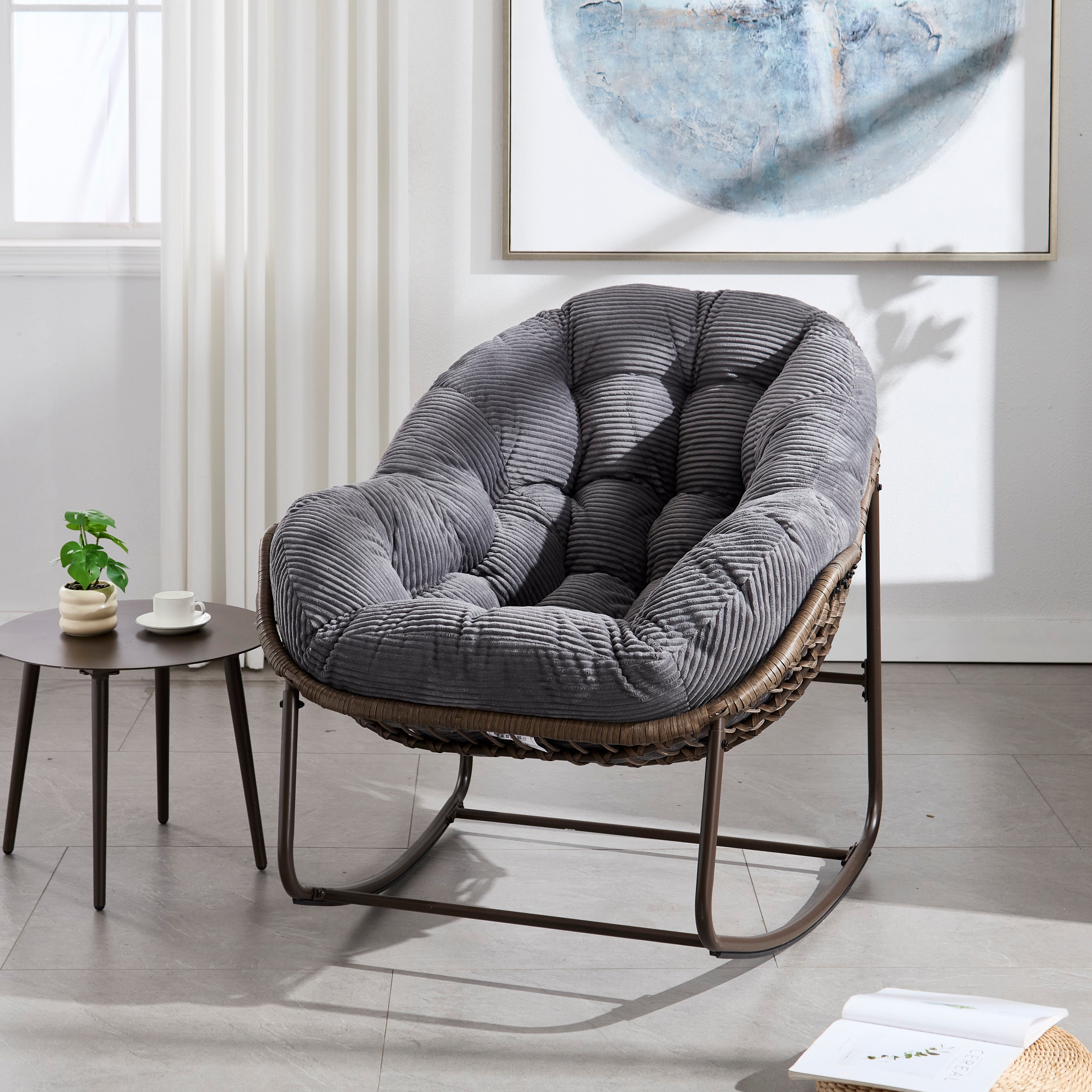 Outdoor Rattan Rocking Chair: Padded, Recliner for Patio & Porch