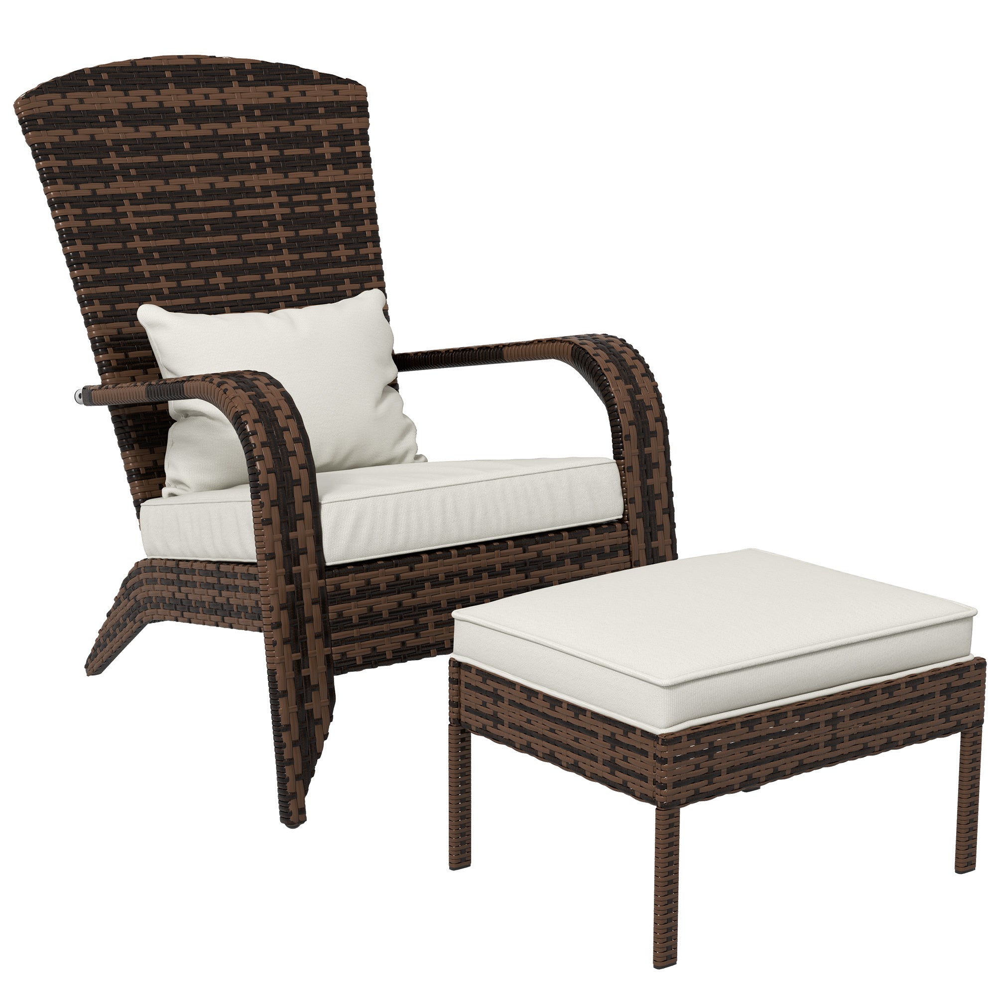 Cream White Adirondack Chair with Ottoman & Fire Pit