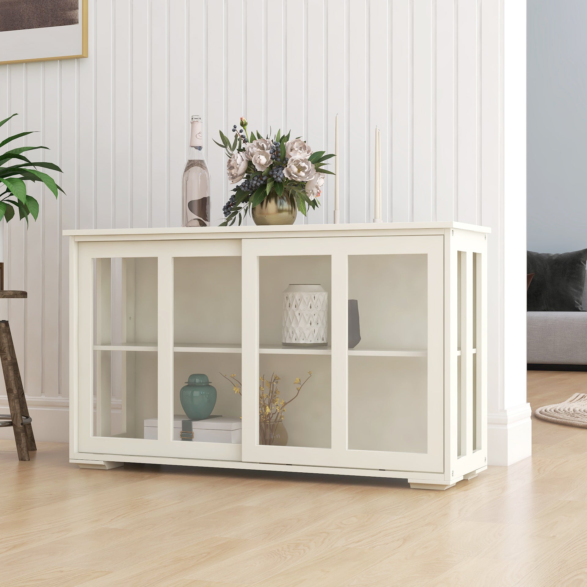 White Kitchen Cupboard w/ Glass Door & Stand