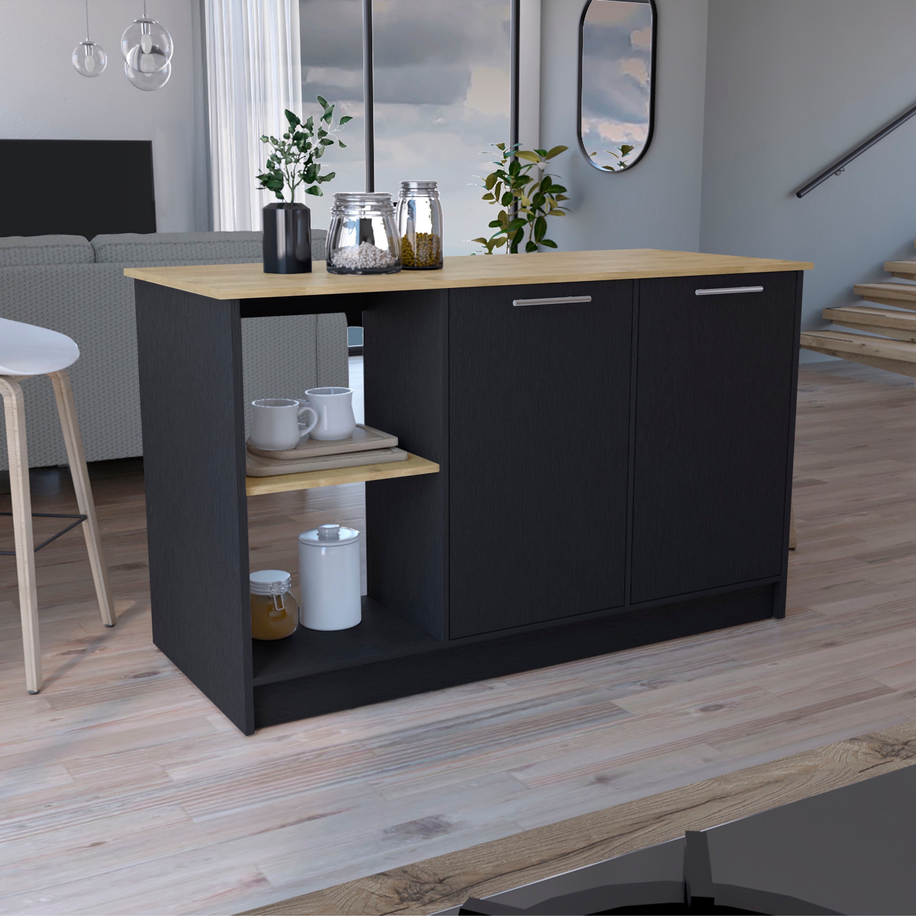Juniper Kitchen Island w/ Cabinet & Shelves