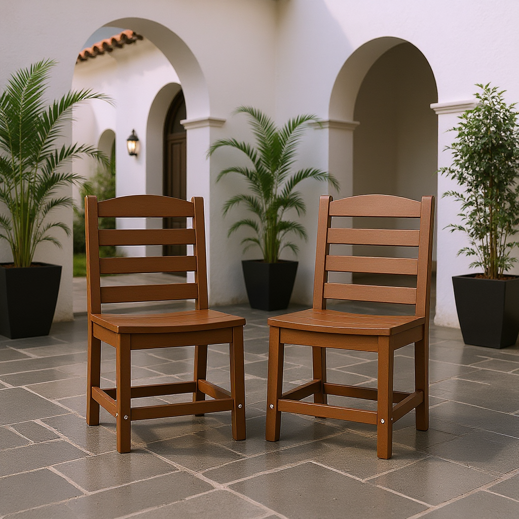 Brown Armless Outdoor Chairs - HDPE Patio Dining Set of 2