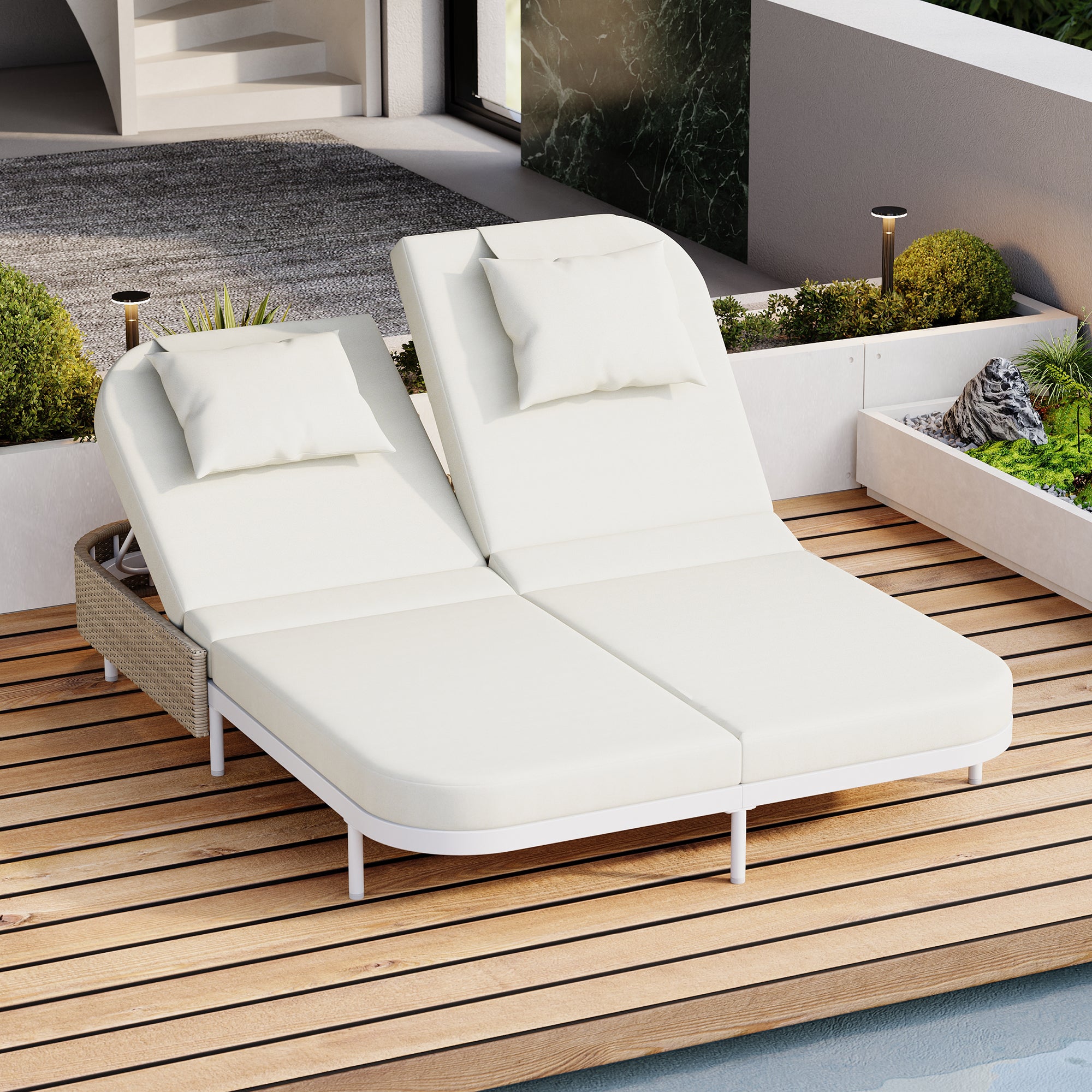 TREXM Outdoor Rattan Daybed | Adjustable Patio Bed for Garden Poolside