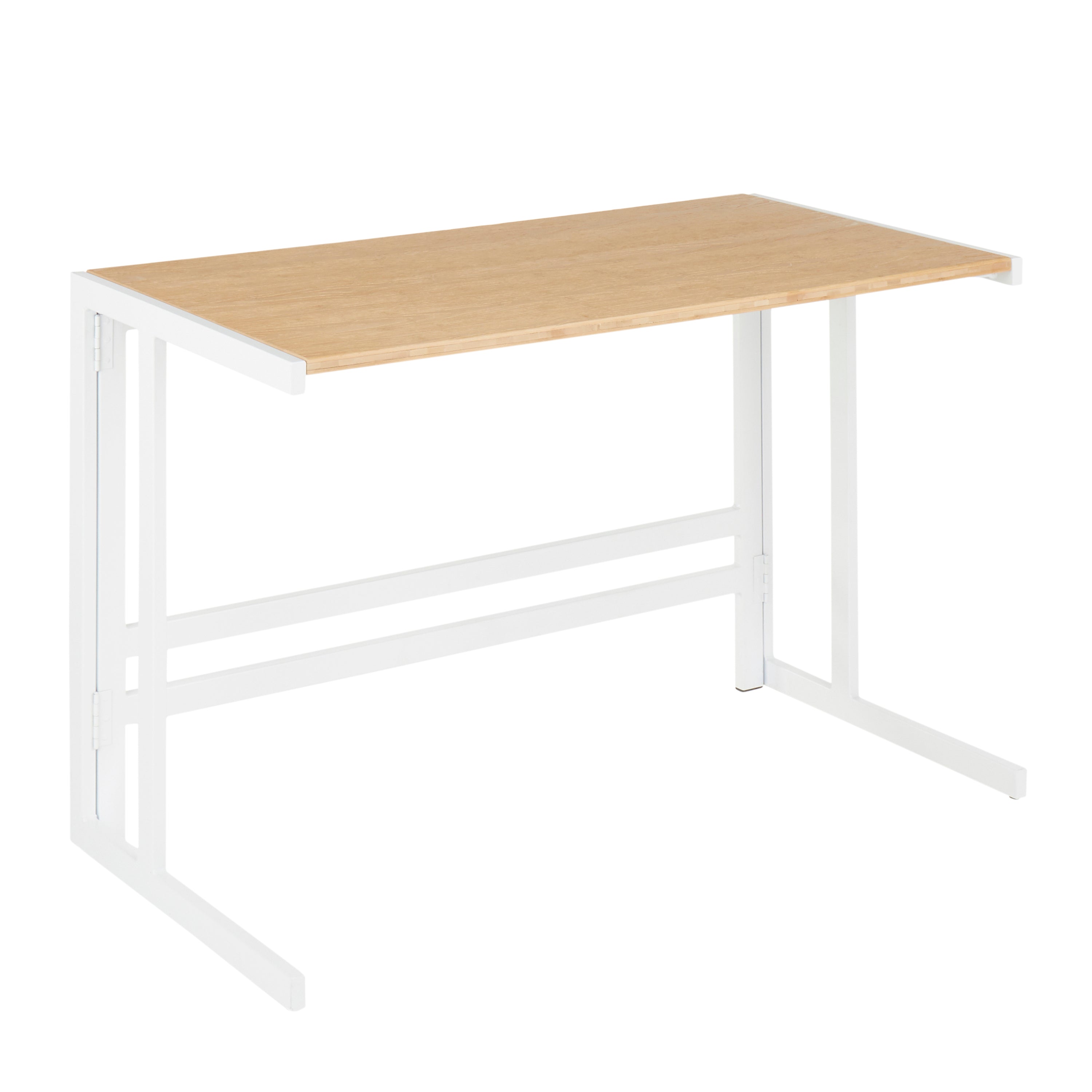 LumiSource Roman Desk, White Metal/Bamboo