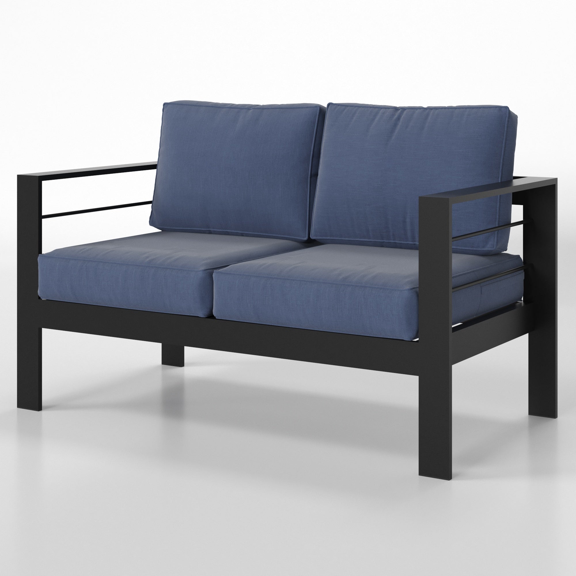 All-Weather Aluminum Outdoor Loveseat Sofa with Thick Blue Cushion