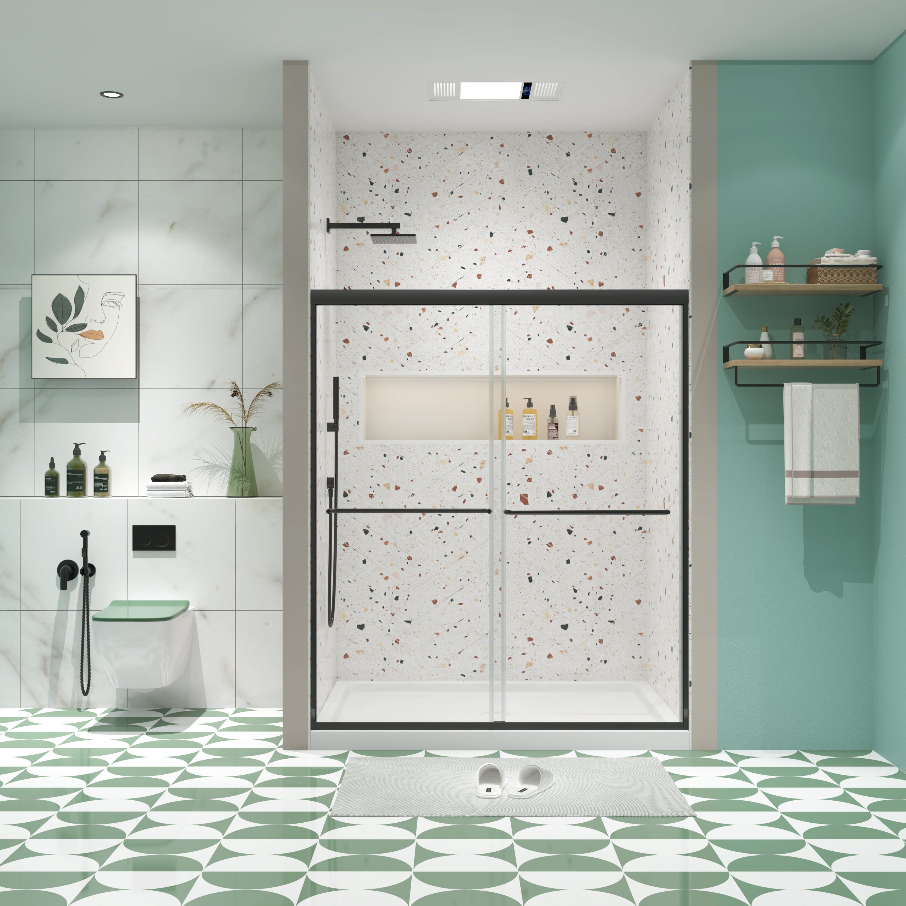 Bypass Shower Door: 56-60"x70", Matte Black, 1/4" Glass