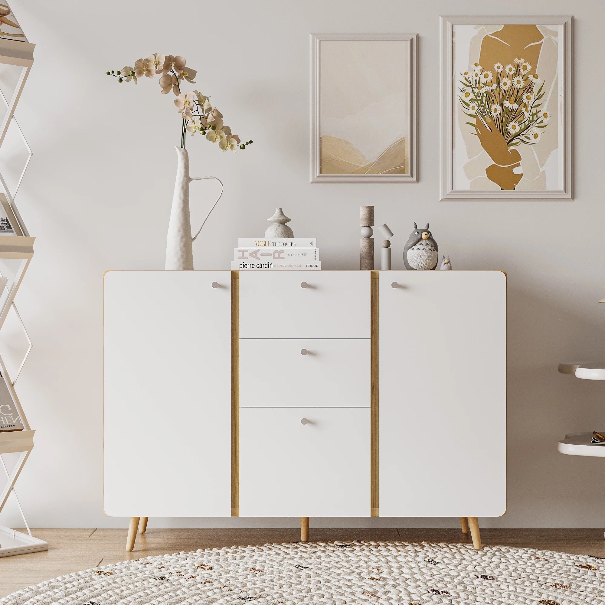 Sideboard Buffet: 3 Drawers, 2 Doors, Adjustable Shelves