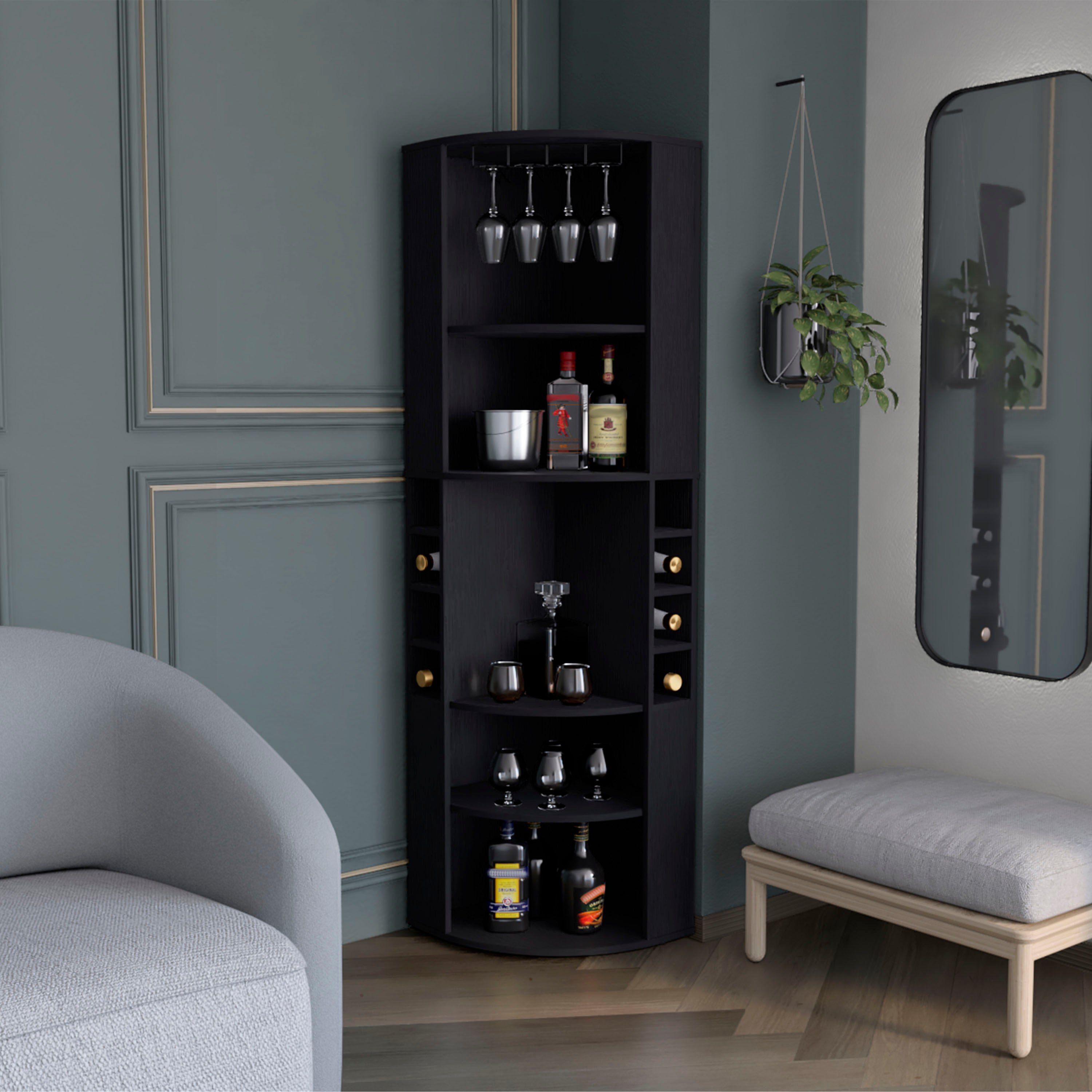 Oban Bar Cabinet: 5 Shelves, 8 Cubbies