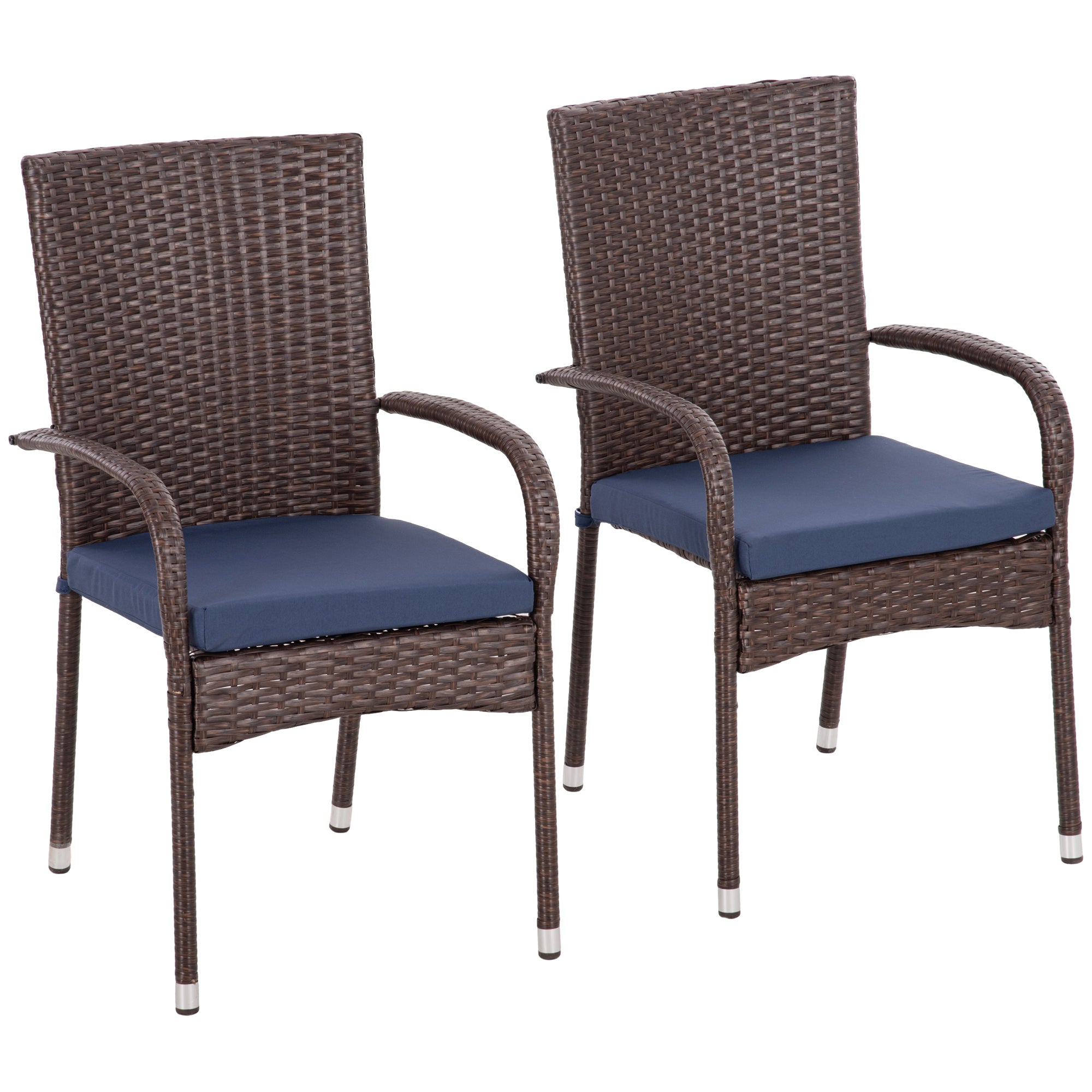 Outsunny Stackable PE Rattan Outdoor Dining Chairs w/Cushions, Set of 2, Cream