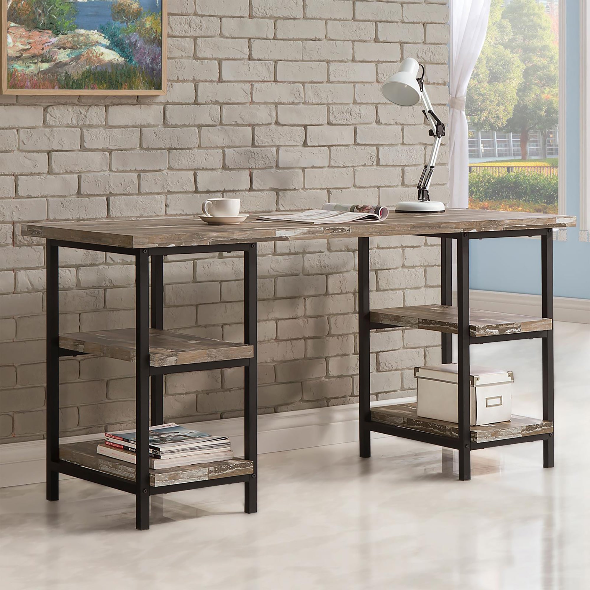 Salvaged Cabin & Black 4-Shelf Writing Desk