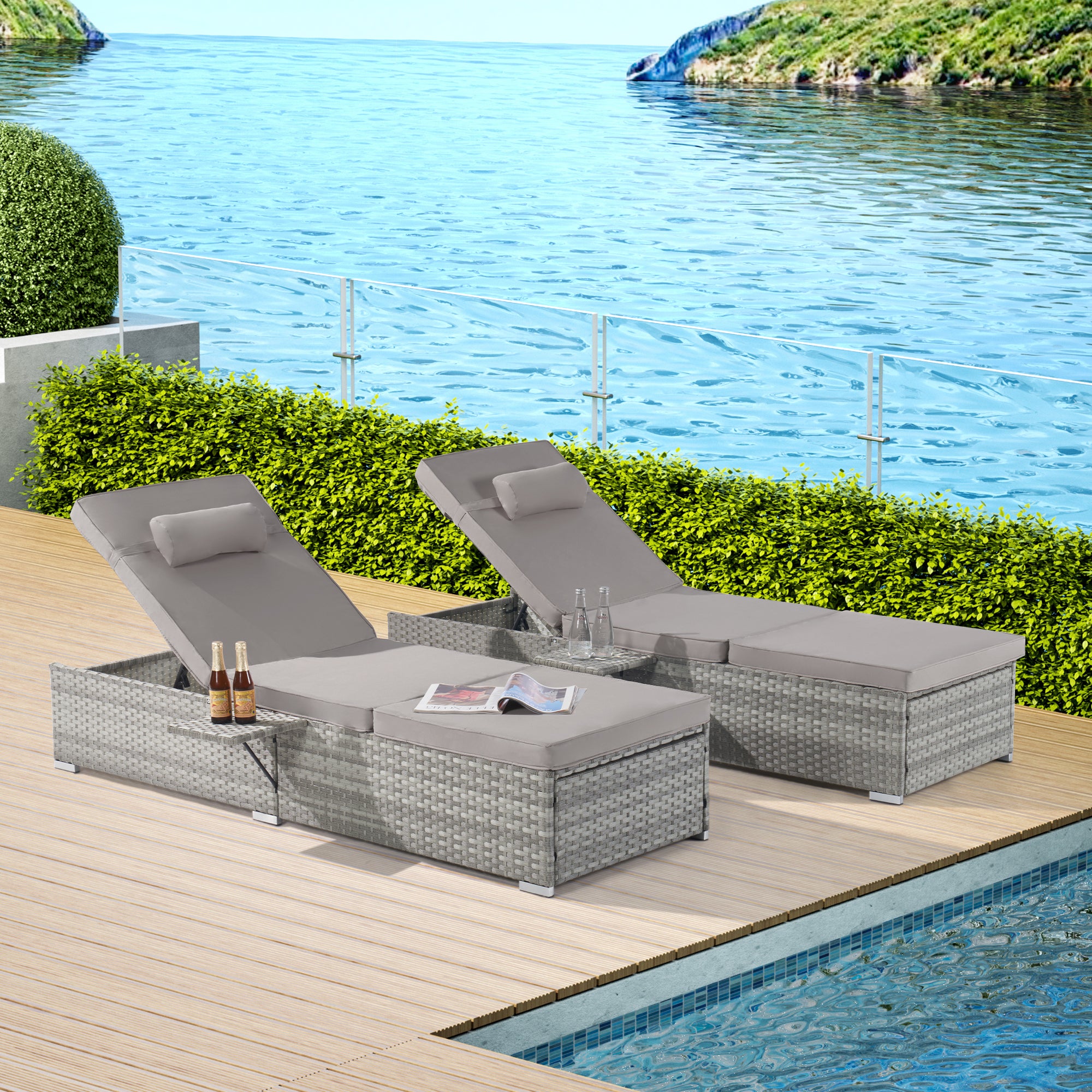 Outdoor Rattan Chaise Lounge Set of 2 | Adjustable Pool Patio Beach