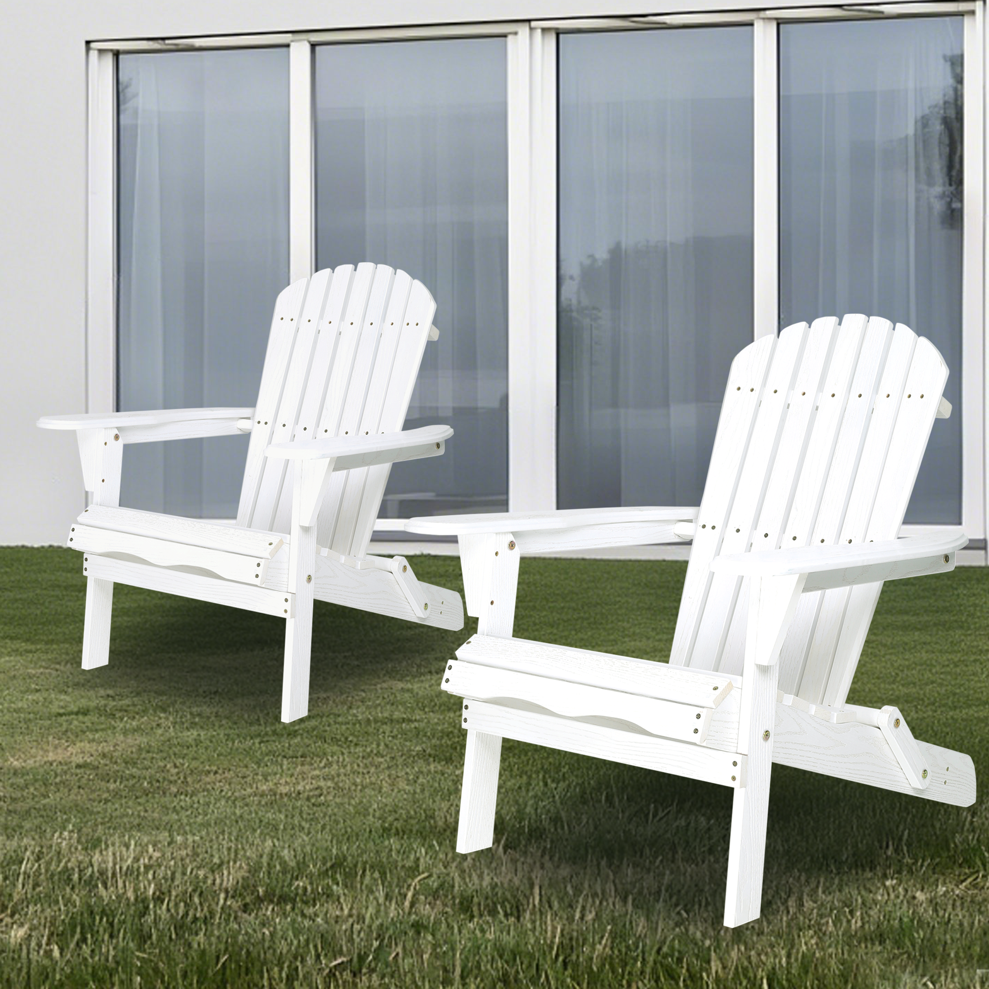 Solid Cedar Folding Adirondack Patio Chairs (Set of 2) - Wood Grain