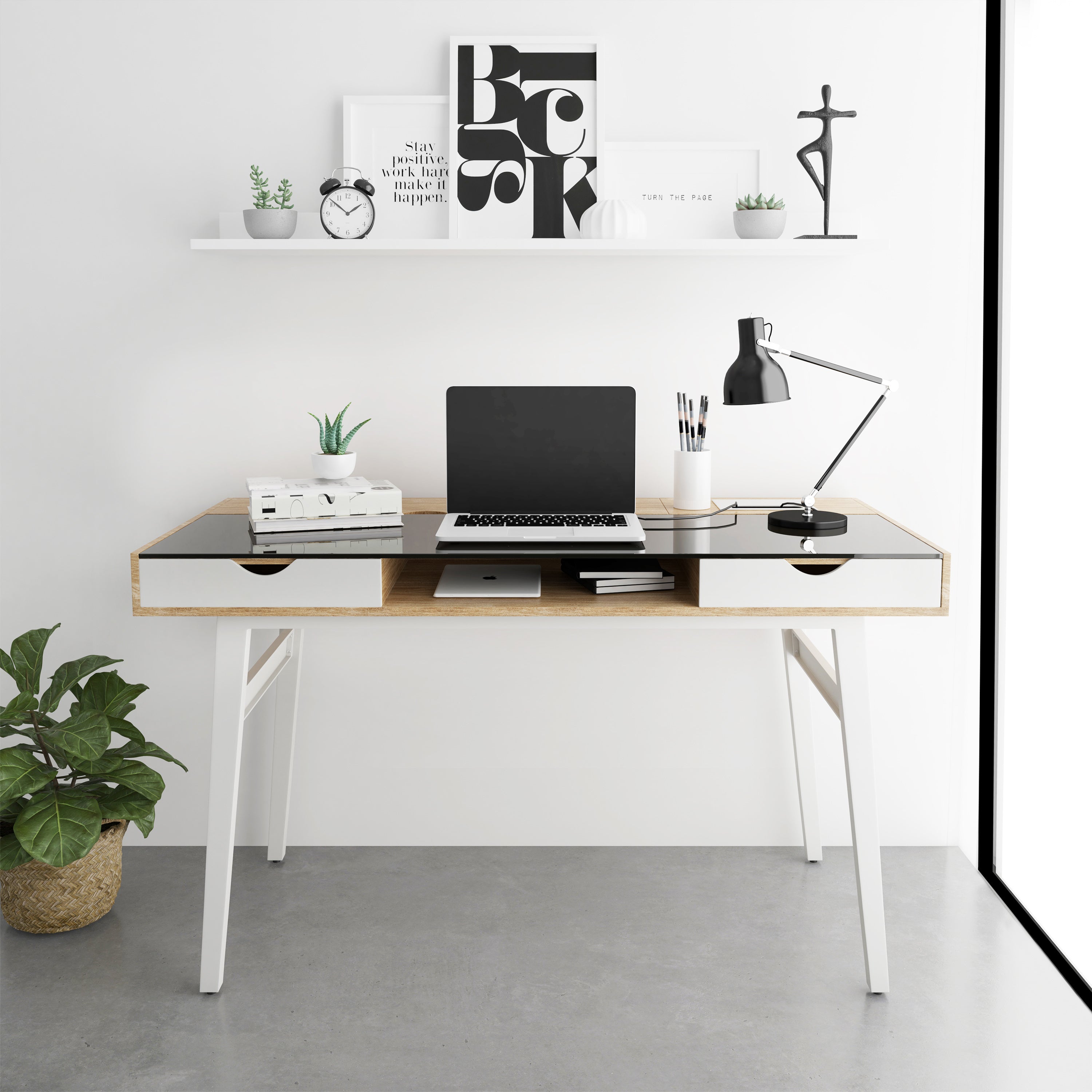 Compact Walnut Computer Desk with Storage | Modern Home Office Desk