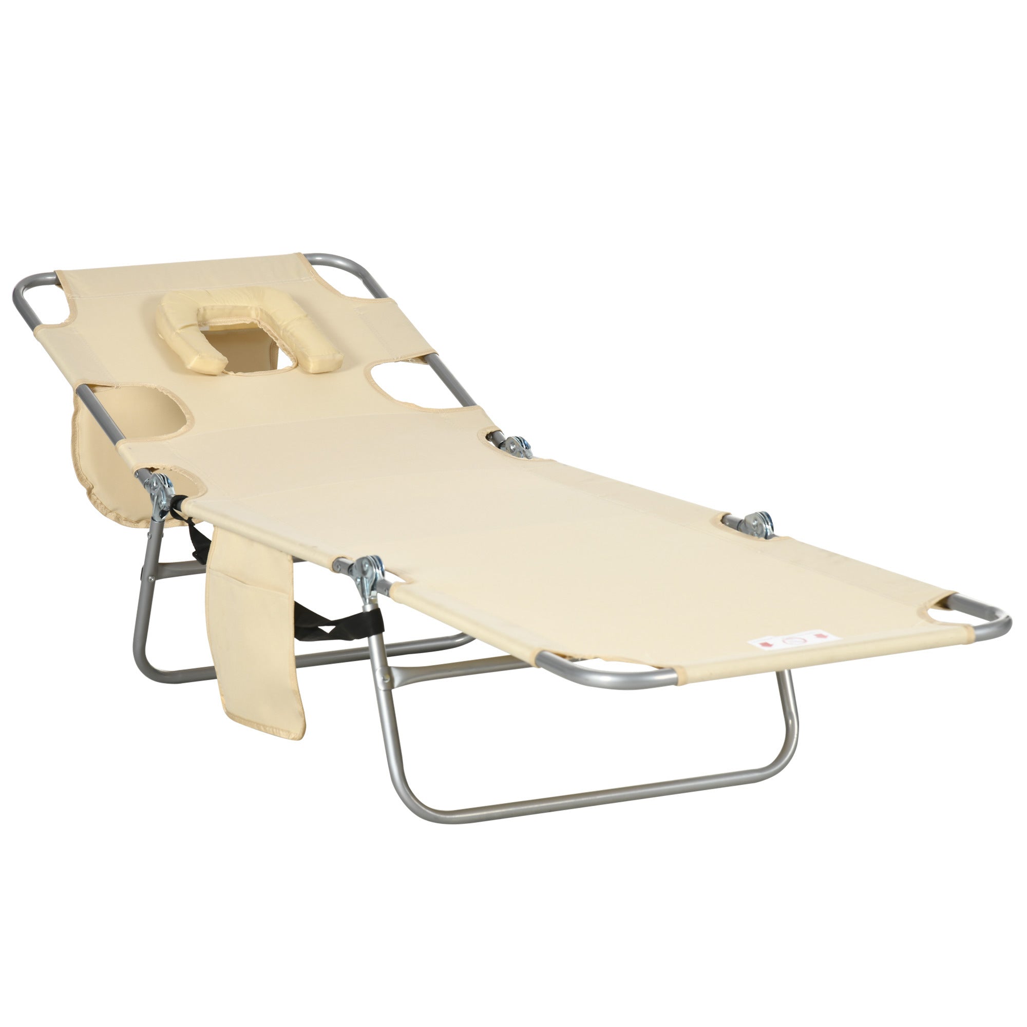 Outsunny Folding Adjustable Beach Lounge Chair w/ Face Hole & Arm Slots