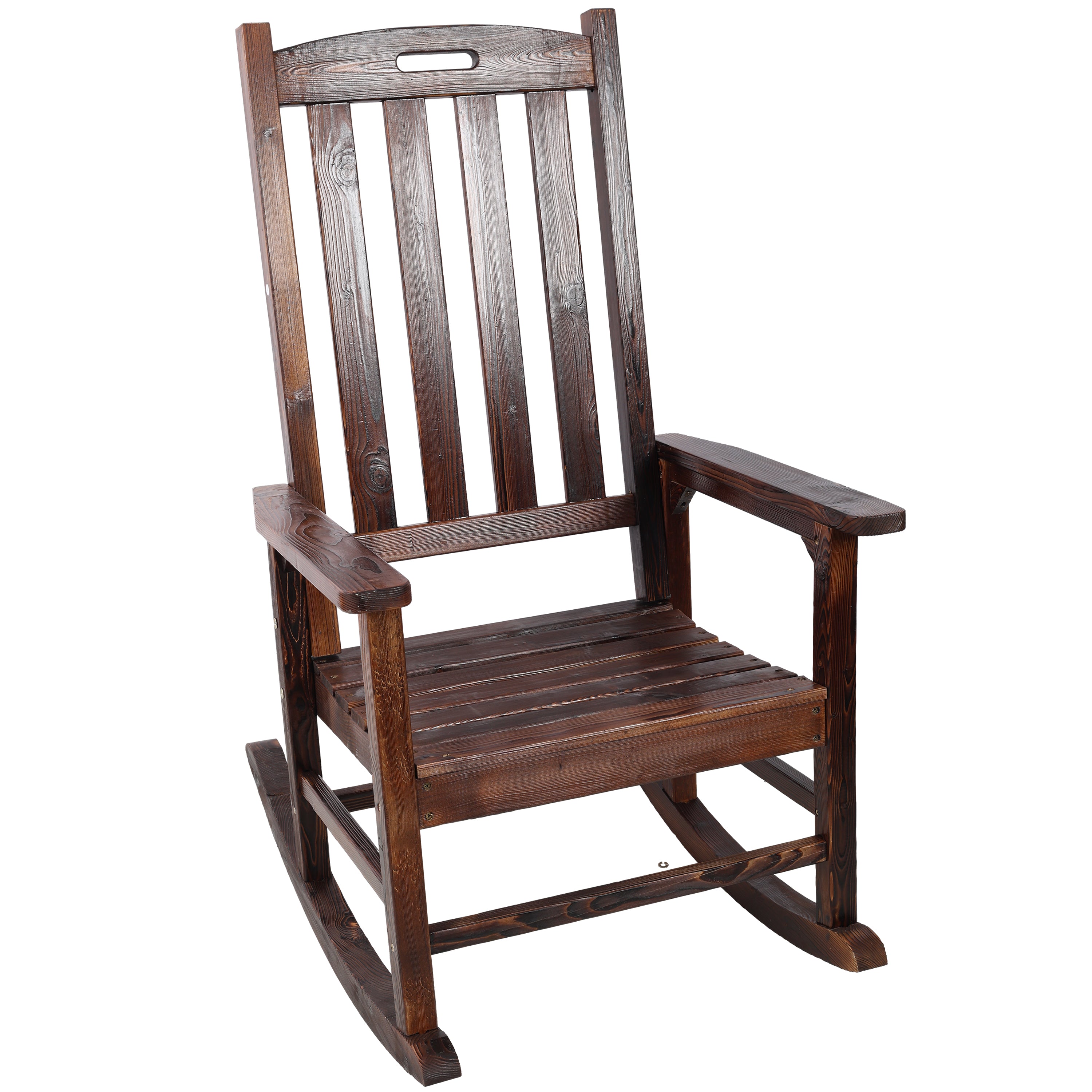 Oversized Wooden Porch Rocking Chair - Brown, Outdoor/Indoor Comfort