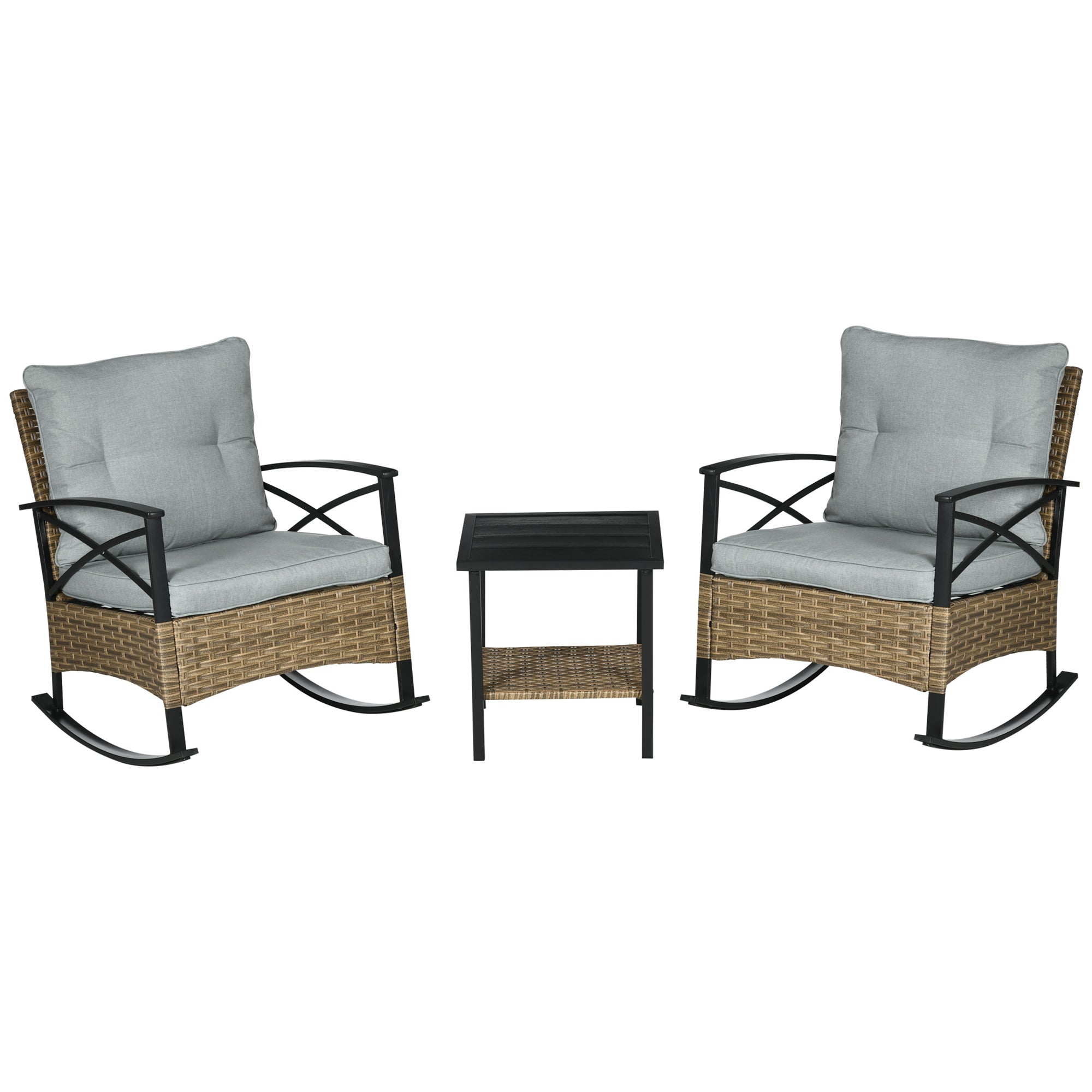 Outsunny Patio Rocking Chair Set - Gray Wicker