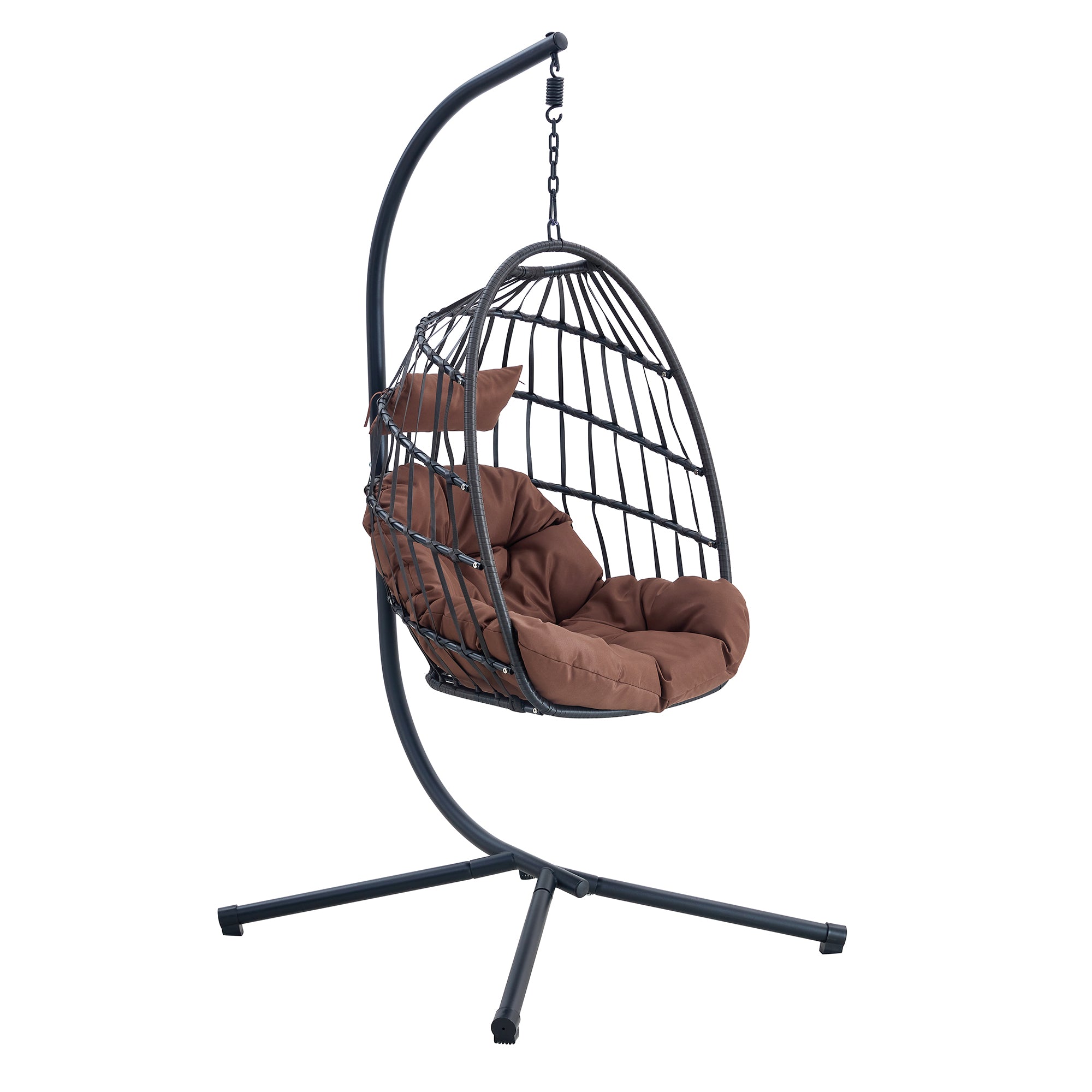 Foldable Indoor/Outdoor Egg Swing Chair with Stand - All-Weather Grey Wicker