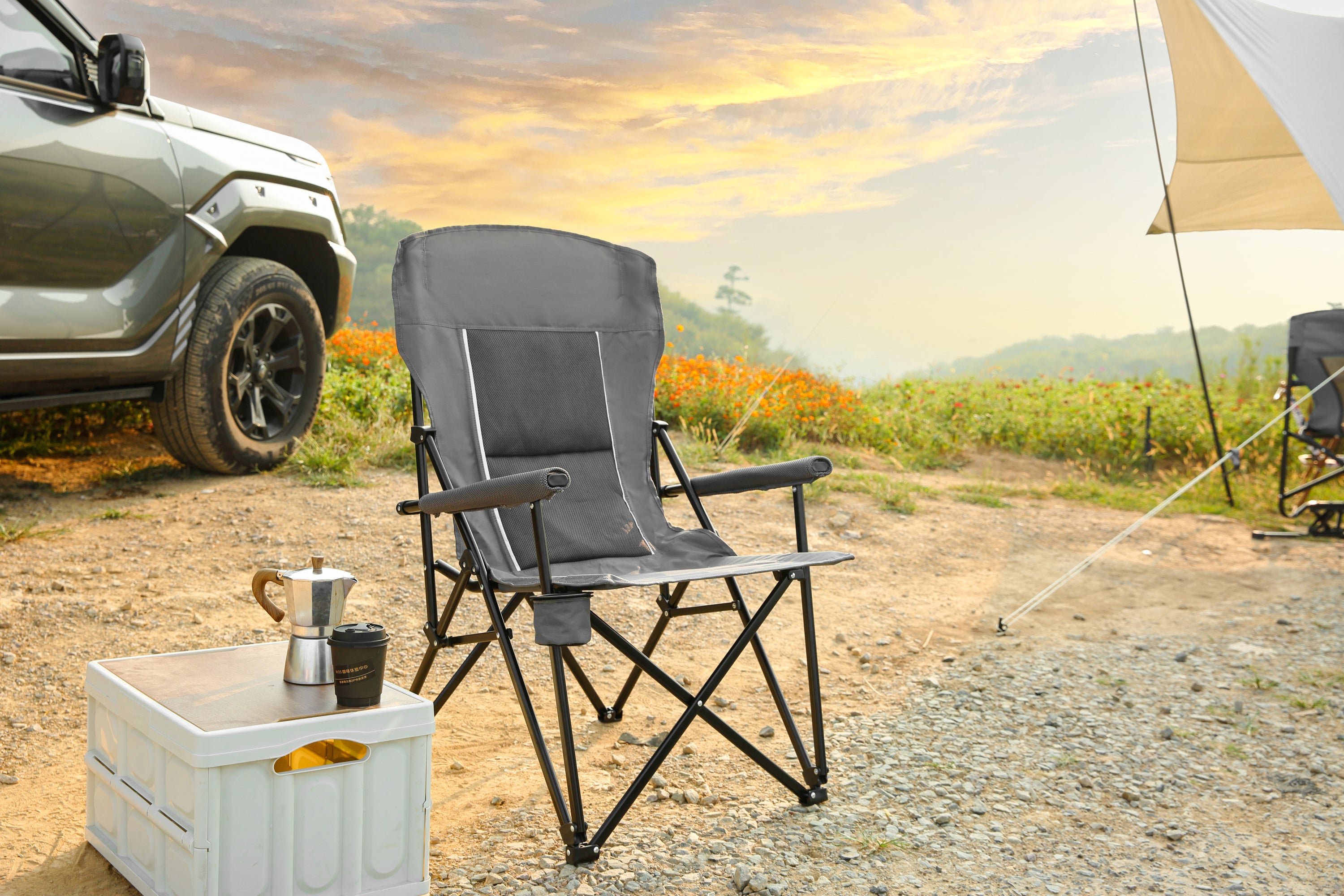 250lb Heavy Duty High Back Folding Lawn Chair w/ Cup Holder