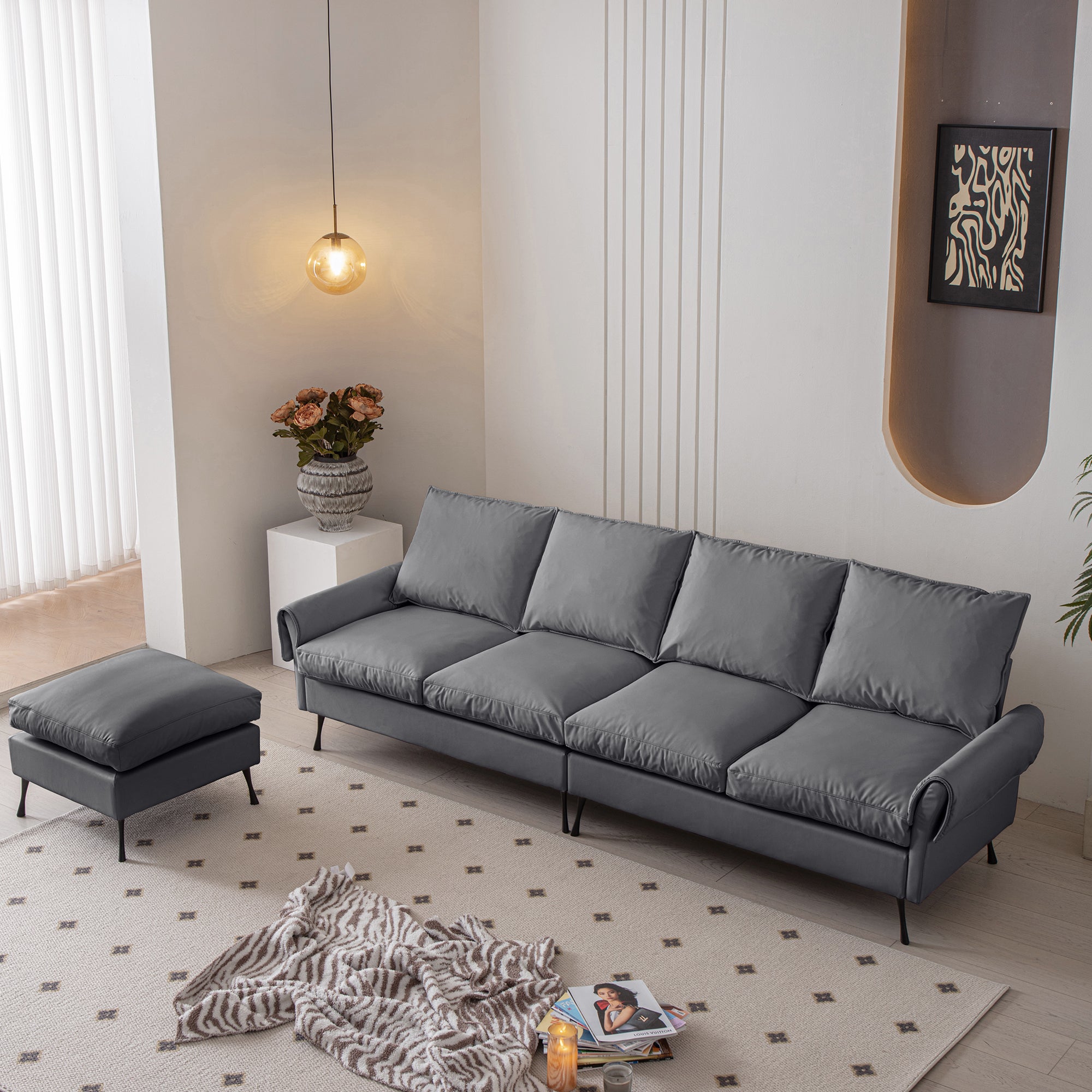 Modern Sectional Leather Sofa w/Ottoman [VIDEO]