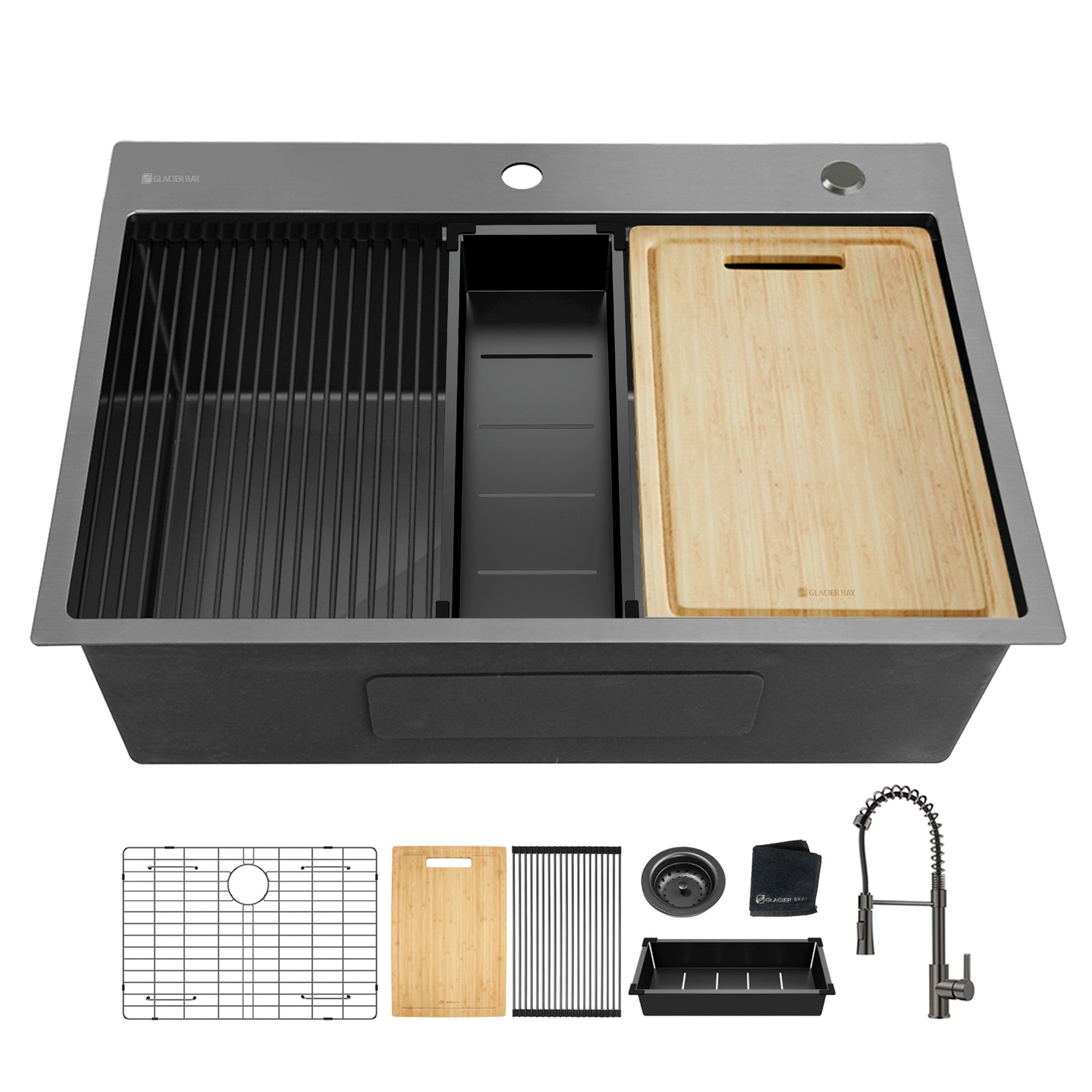 Gunmetal Black Kitchen Sink & Faucet Set (32x22")