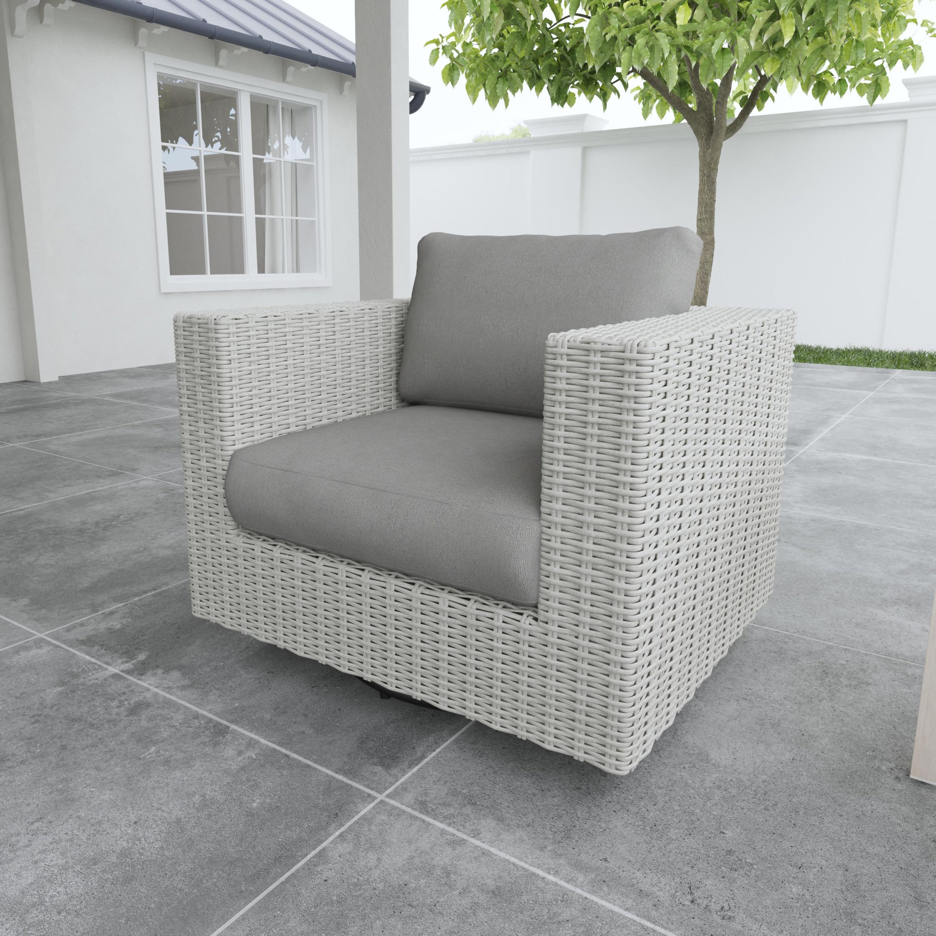 Outdoor Swivel Chair - HDPE Wicker, 360° Swivel, Deep Cushions, Gray