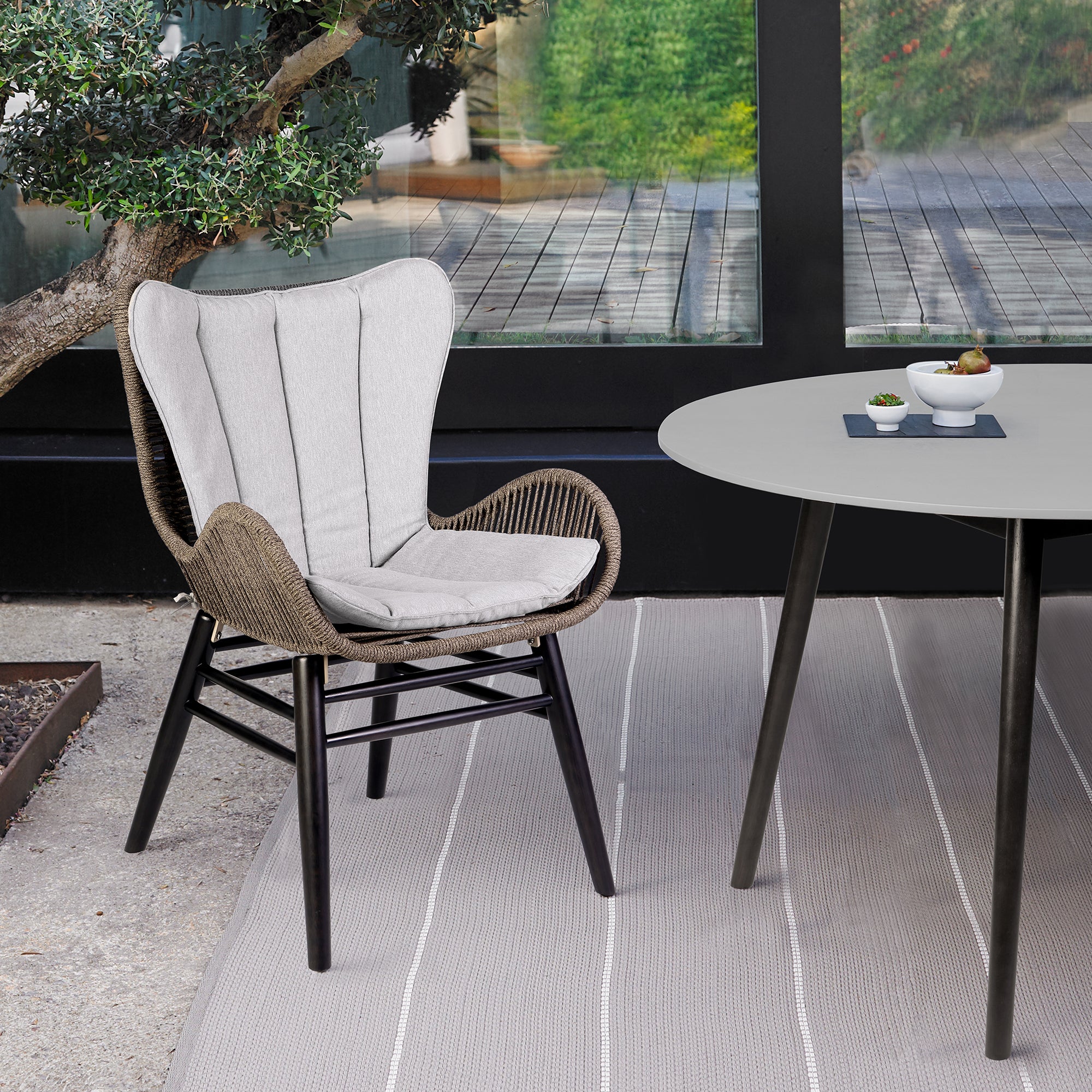Mateo Outdoor Patio Dining Chair - Dark Eucalyptus Wood, Truffle Rope