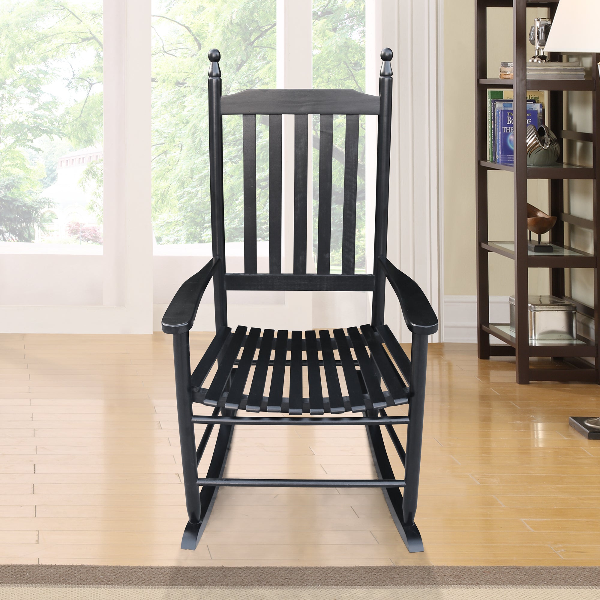 Black Wooden Porch Rocker Chair (No Mat)